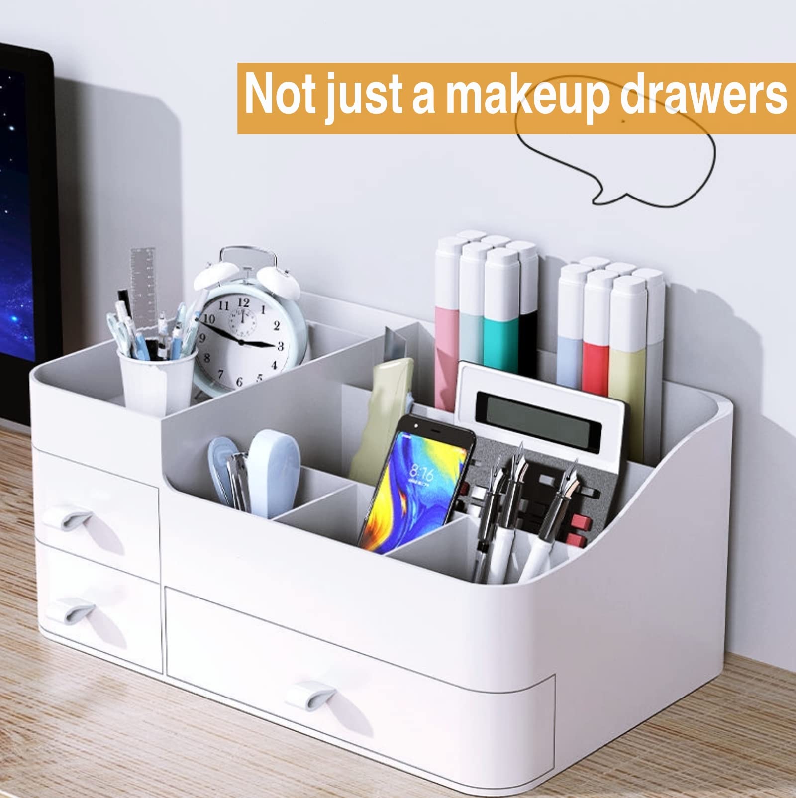 Large Makeup Organizer for Vanity with Drawers - Countertop Cosmetic Storage for Skin Care, Brushes, Eyeshadow, Lipstick & Nail Polish - Perfect for Dresser, Bathroom & Bedroom Organization (White) - Ideal for Daily Beauty Routine and Travel Makeup Storage