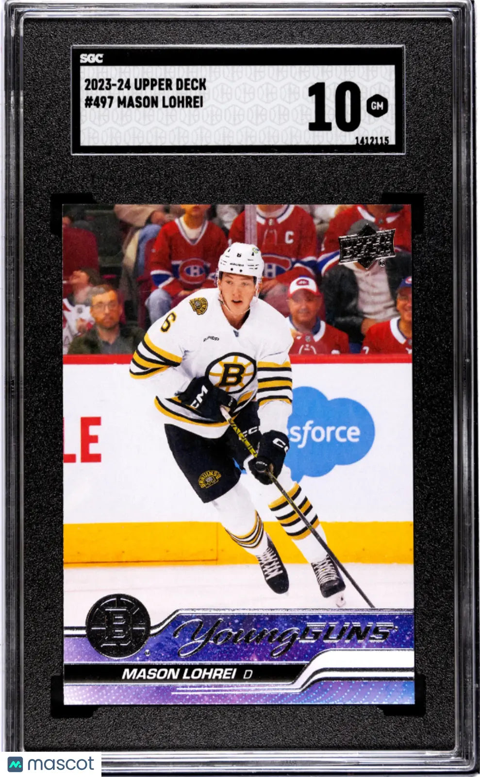 2023-24 Upper Deck Series 2 Hockey Mason Lohrei Young Guns SGC 10 #497 - Rookie Card for Collectors & NHL Fans - Perfect for Display, Trading & Investment