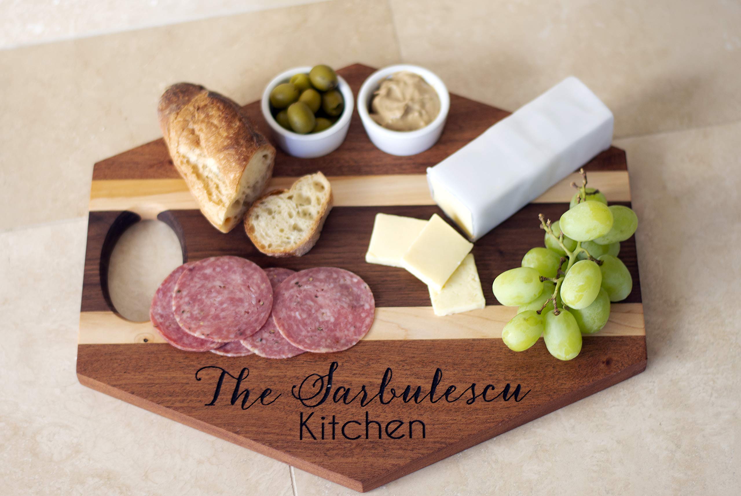 Personalized Handmade Hardwood Charcuterie Board & Cheese Serving Tray with 2 Ceramic Cups - Perfect for Wine Nights, Charcuterie Parties & Gourmet Gift Giving
