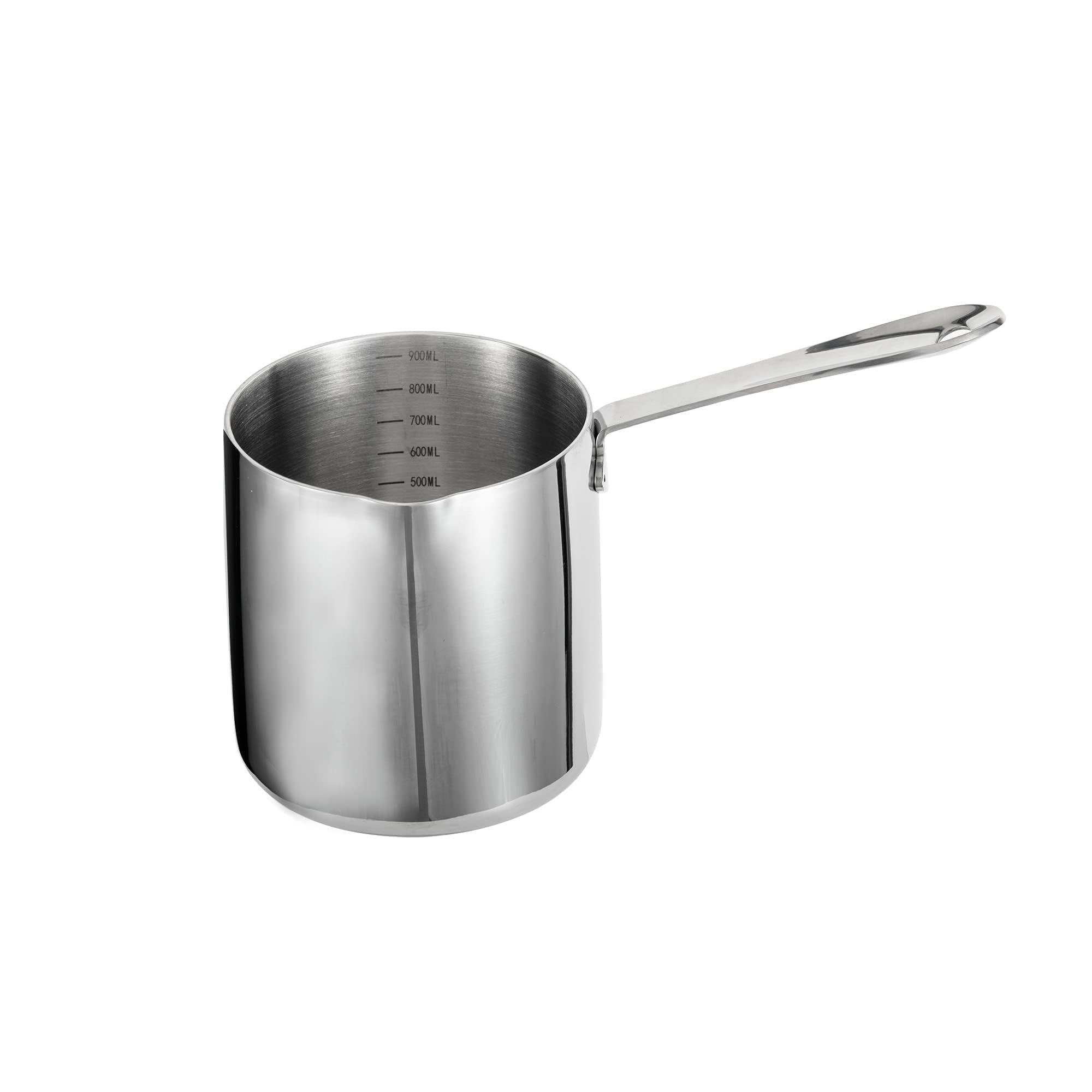 IMEEA 30oz/900ml Stainless Steel Milk Warmer Pot - Turkish Coffee Maker, Butter Warmer with Spout, 18/10 Tri-Ply Construction - Perfect for Frothing Milk, Making Turkish Coffee & Melting Butter at Home or Café