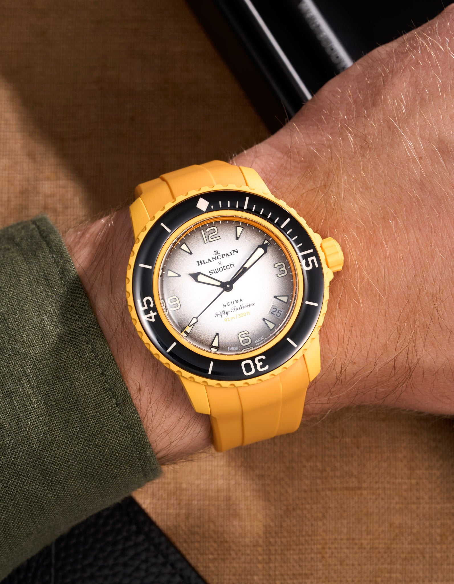 Premium Curved Rubber Watch Strap for Blancpain x Swatch Pacific Ocean Yellow - Durable & Comfortable Replacement Band for Swimming, Diving & Outdoor Activities