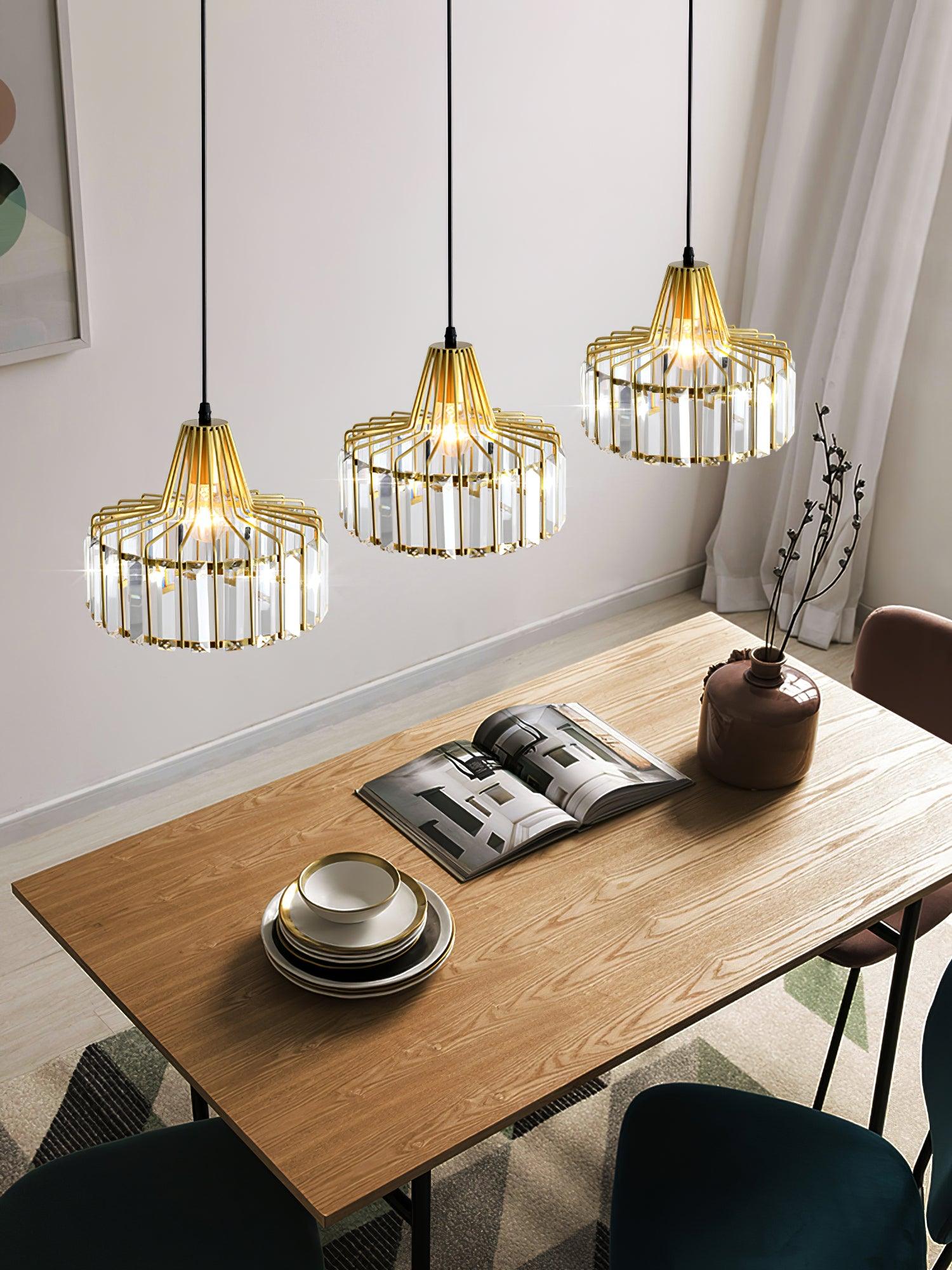 Crystal Drum Pendant Light - Modern Glass Ceiling Chandelier for Dining Room, Living Room & Bedroom Lighting Decor