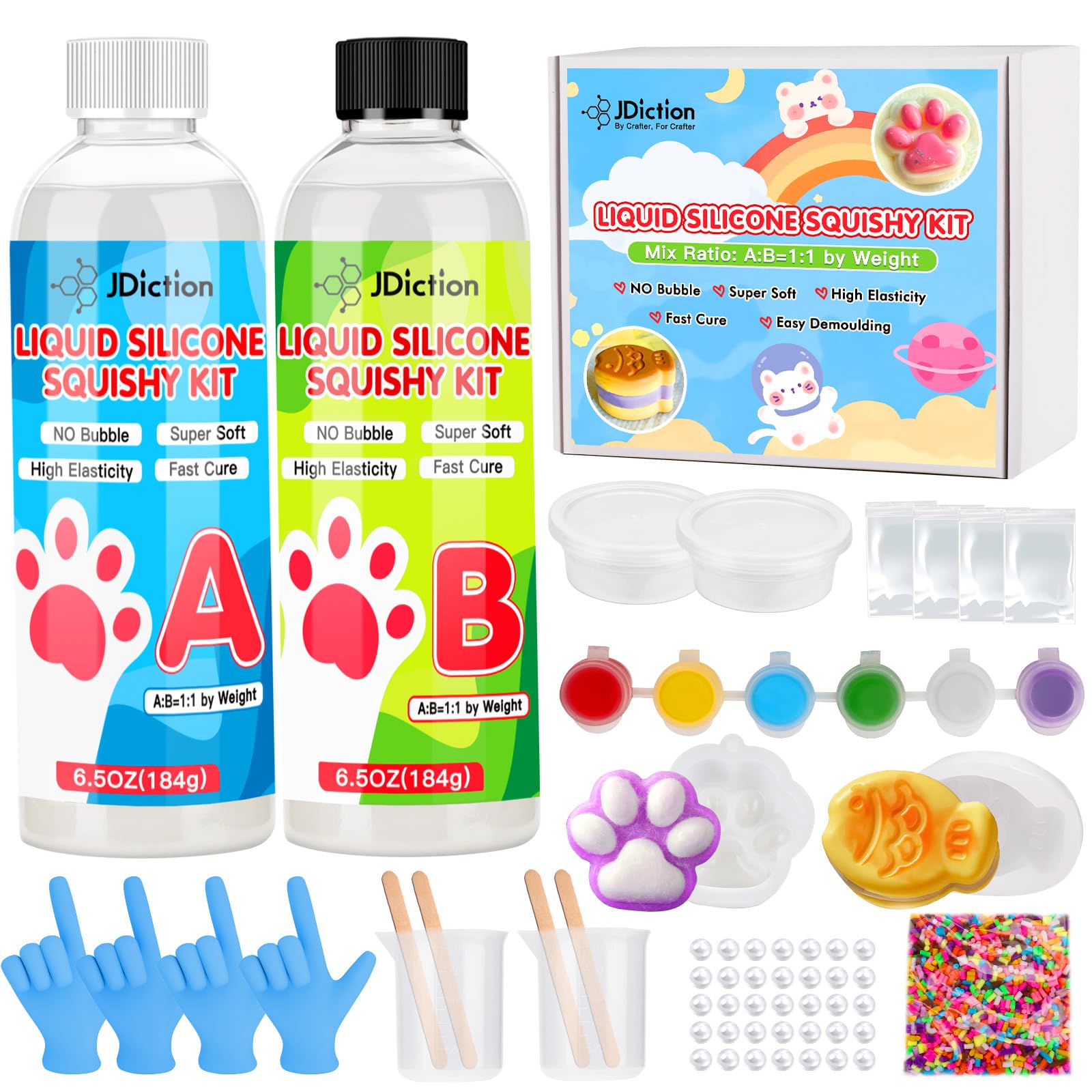 Fast Cure Liquid Silicone Squishy Maker Kit - DIY Cat Paw Casting Mold for Stress Relief Toys | Fun Gifts for Adults & Kids | Perfect for Home Crafts, Party Favors, and Sensory Play