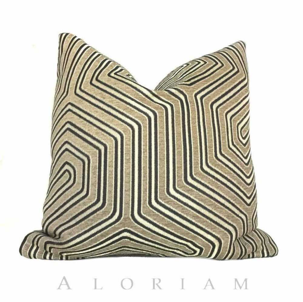 Geometric Maze Chenille Pillow Cover - Theta Camel Gold - Soft & Stylish Home Decor for Living Room, Bedroom, or Office