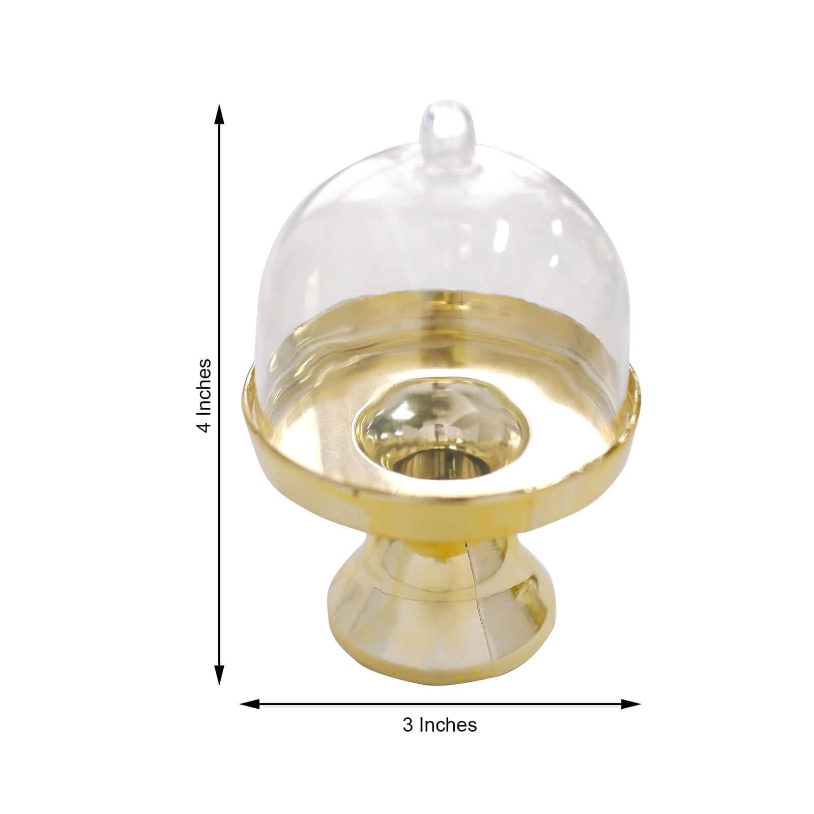 Efavormart 12-Pack 4-Inch Gold Mini Cupcake Stands with Dome - Elegant Candy Display Plates for Wedding, Birthday, Baby Shower Decor - Perfect for Dessert Tables, Candy Buffets, and Party Centerpieces