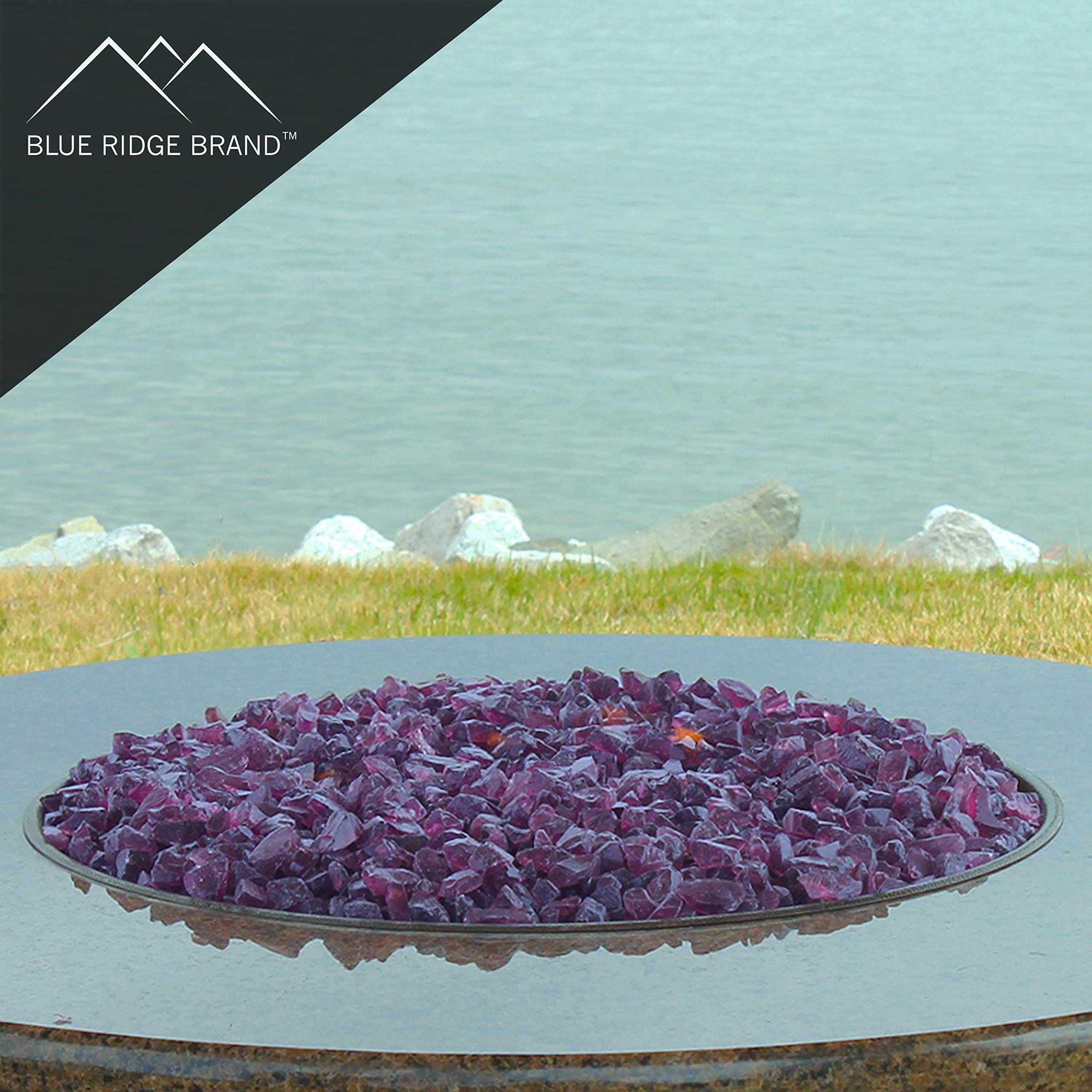 Purple Fire Glass Rocks for Gas & Propane Fire Pits - 50lb Shatterproof Firepit Glass Stones - Decorative Fireplace Crystals for Outdoor Patio, Backyard, and Garden Decor