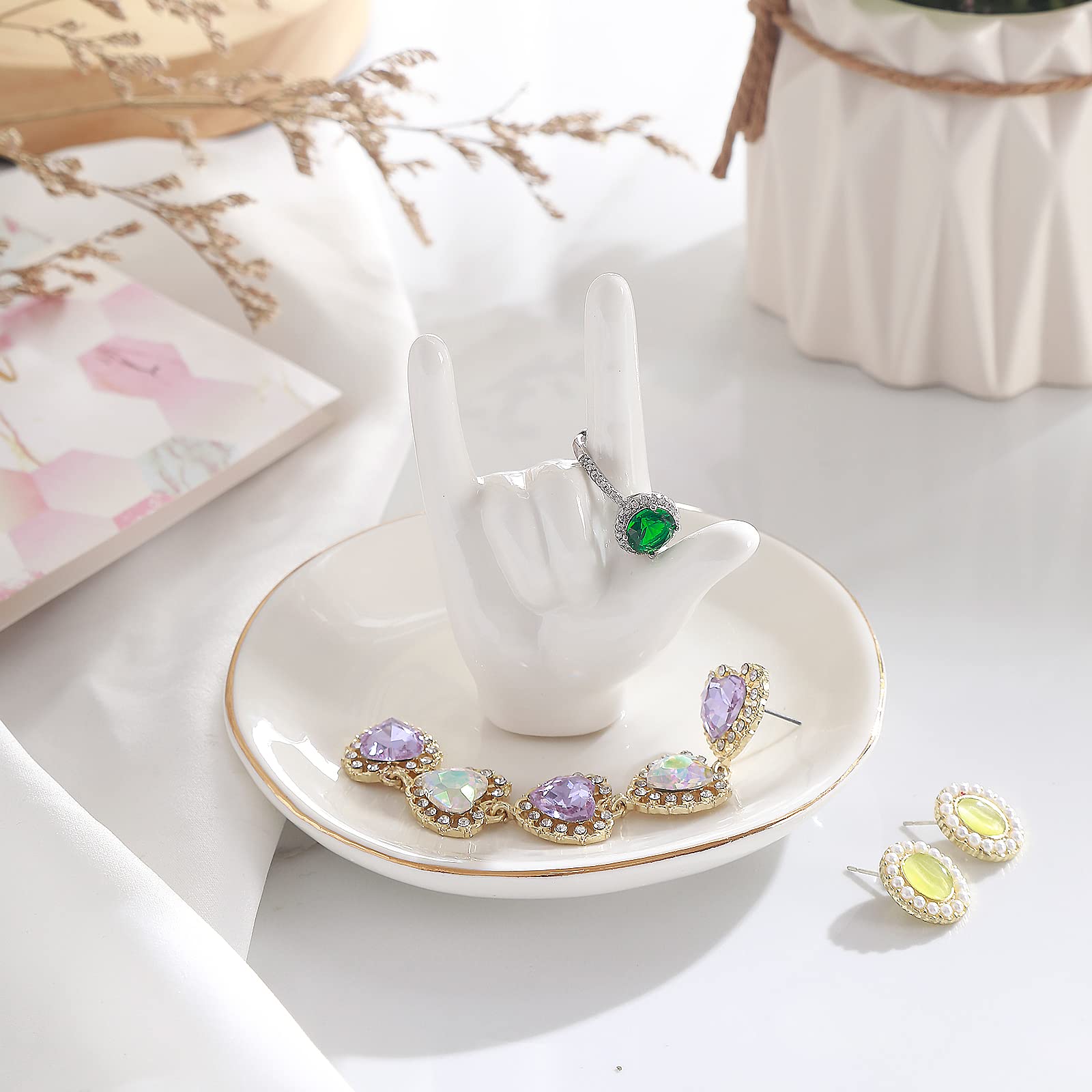 PUDDING CABIN Ceramic Ring Holder - I Love You Hand Jewelry Dish, Perfect for Valentine's Day, Wedding, Birthday & Mother's Day Gifts for Women | Elegant Jewelry Organizer for Dresser, Vanity & Home Decor