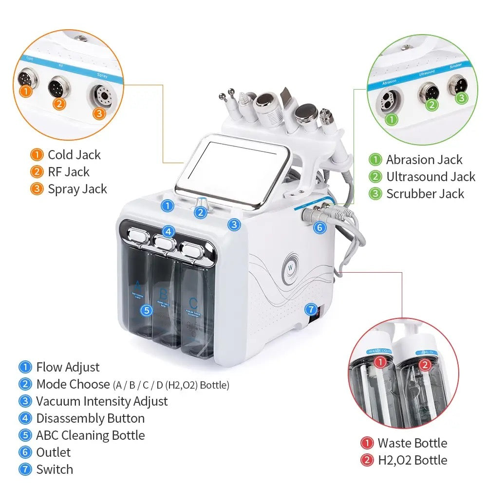 Professional 6-in-1 Spa Facial Hydro Dermabrasion Machine for Deep Cleansing & Skin Rejuvenation - Perfect for At-Home Skincare & Salon Treatments