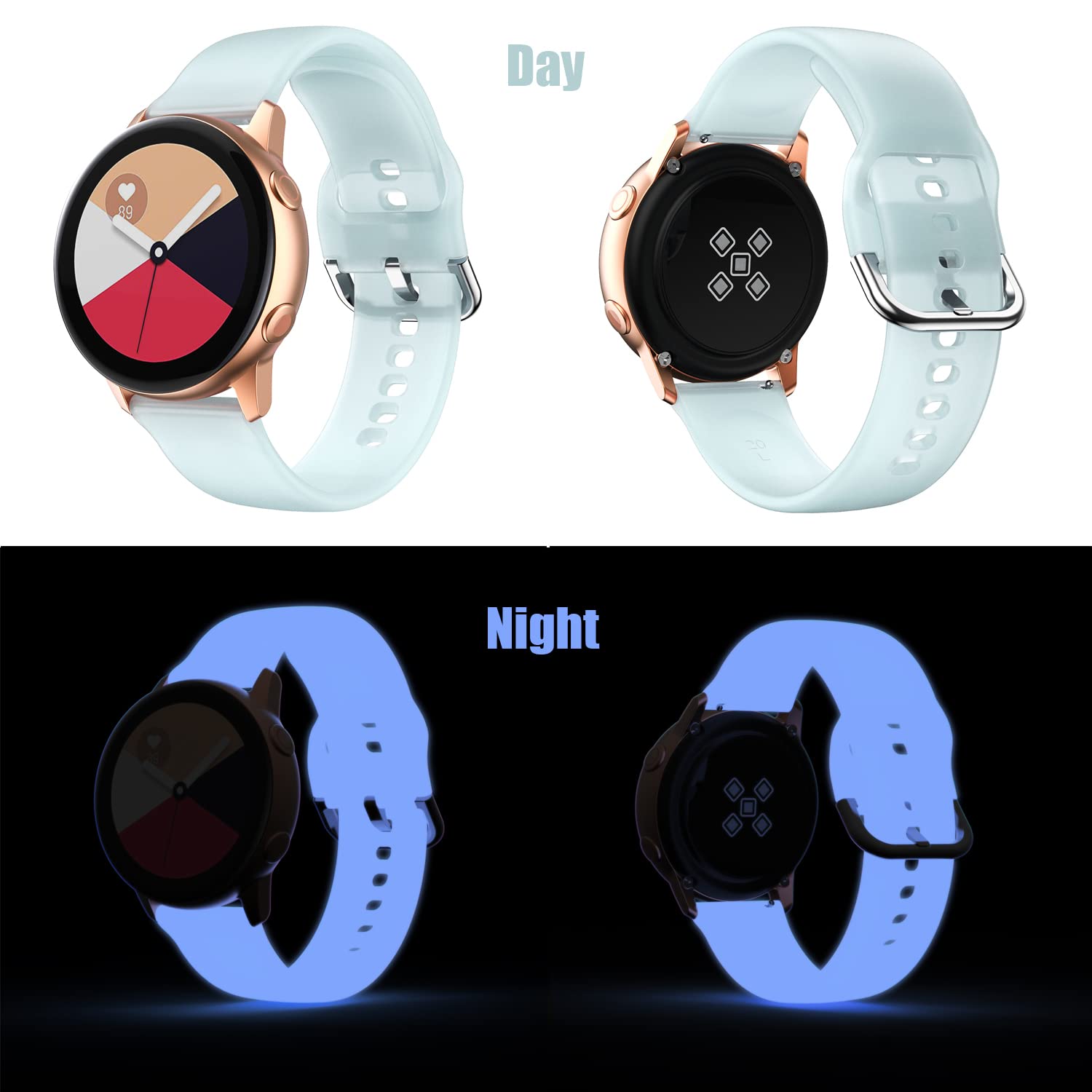 TOOLAIK 20mm Silicone Sport Watch Band - Compatible with Samsung Galaxy Watch 4 (40mm/44mm), Galaxy Watch Active 2 (40mm/44mm), Galaxy Watch 3 (41mm) - Durable & Comfortable Replacement Strap for Running, Swimming & Daily Wear