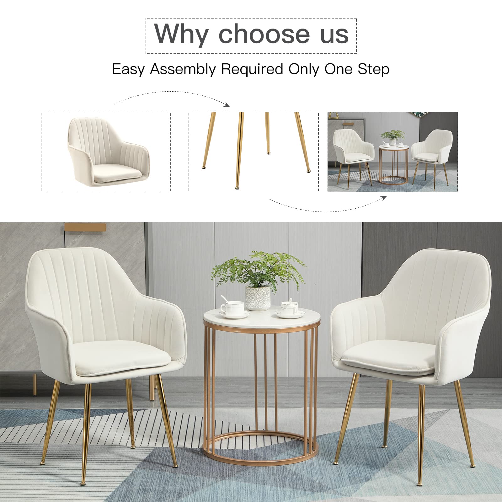 AVAWING Mid-Century Modern Velvet Dining Chairs Set of 4 - Light Beige Upholstered Armchairs with Golden Metal Legs for Living Room, Dining Room & Guest Seating | Elegant Home Decor & Comfortable Club Chairs