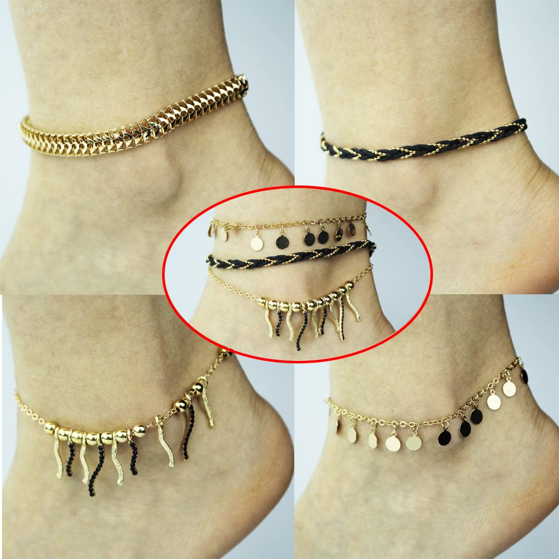 4 Pcs 18K Gold Plated Women's Anklet Bracelet Set with Cubic Zirconia - Elegant Layered Foot Jewelry for Beach, Vacation & Summer Outfits