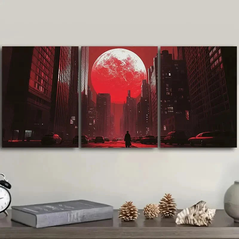 3-Piece The Moon Over the City Wall Art Set - 40x60cm Framed Canvas Prints | High Quality Australian-Made Wall Decor | Perfect for Living Room, Bedroom & Office Decoration