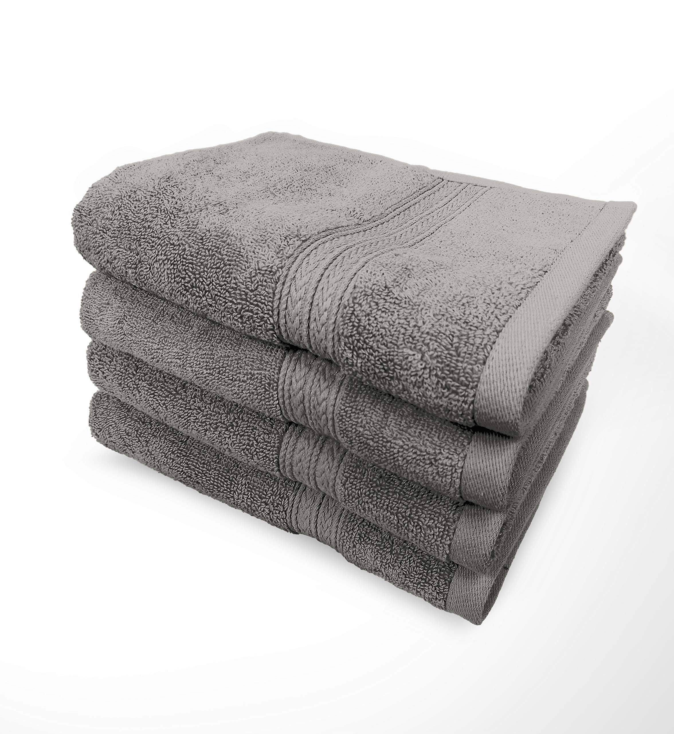Premium 100% Cotton Hand Towels Set of 4 - Soft Absorbent Bath Towels for Kitchen & Bathroom - Luxury Grey Hand Towels for Spa, Guest Bath, Hotel Style Decor