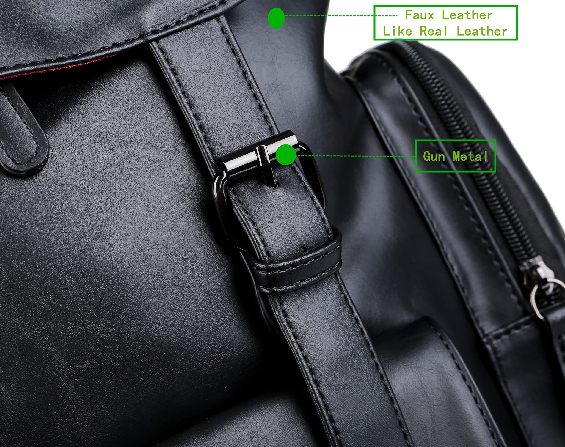 Baosha BP-16 15.6 Inch Laptop Backpack - Water-Resistant PU Leather Casual Backpack for Travel, Hiking, Camping & School - Lightweight Daypack with USB Charging Port (Black) | Perfect for Work Commute, College Students & Outdoor Adventures