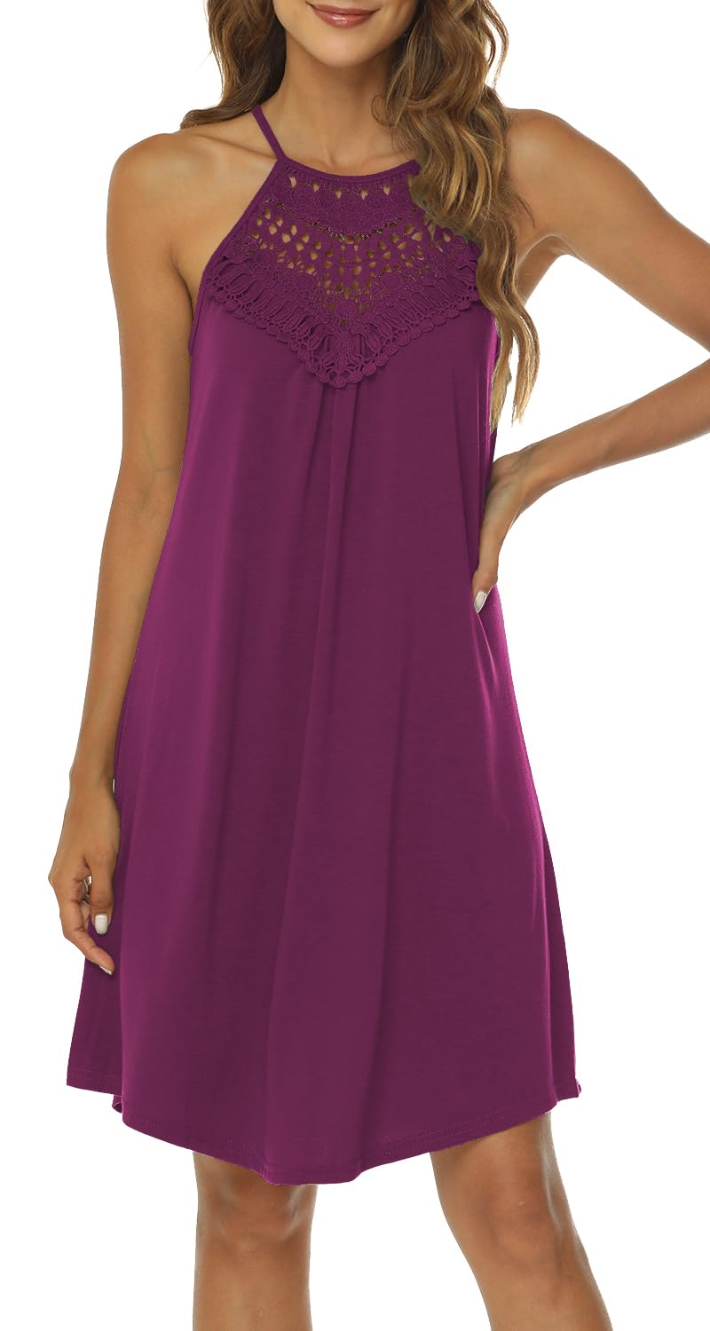Sweetnight Women's Halter Summer Dresses - Flowy Spaghetti Strap Beach Sundress for Vacation, Pool Party & Casual Outings