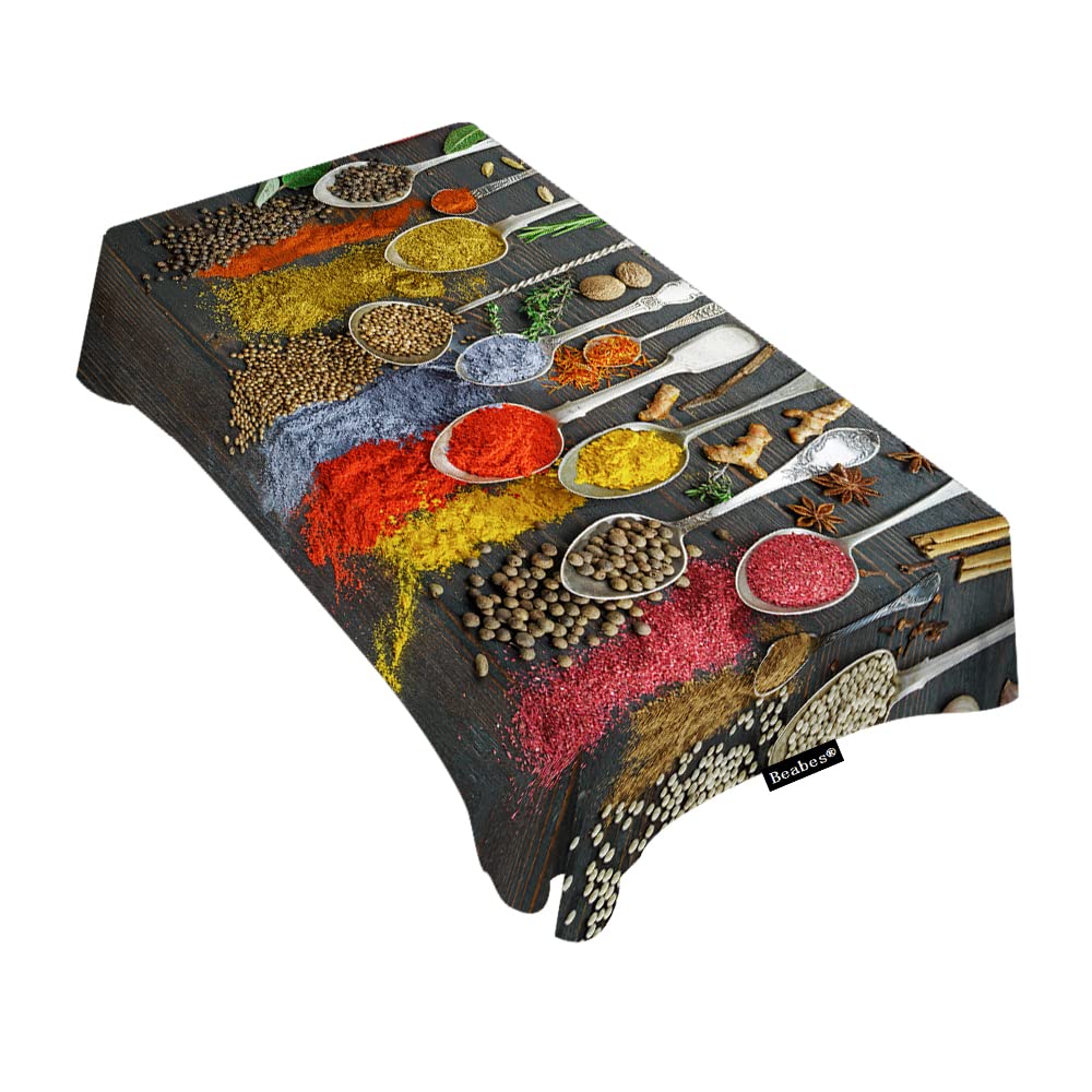 Premium Rectangle Polyester Tablecloth 52x70 Inch - Elegant Spices & Herbs Design for Dining, Kitchen, Party, Banquet, Wedding - Durable & Stylish Table Cover for Home Decor and Special Occasions