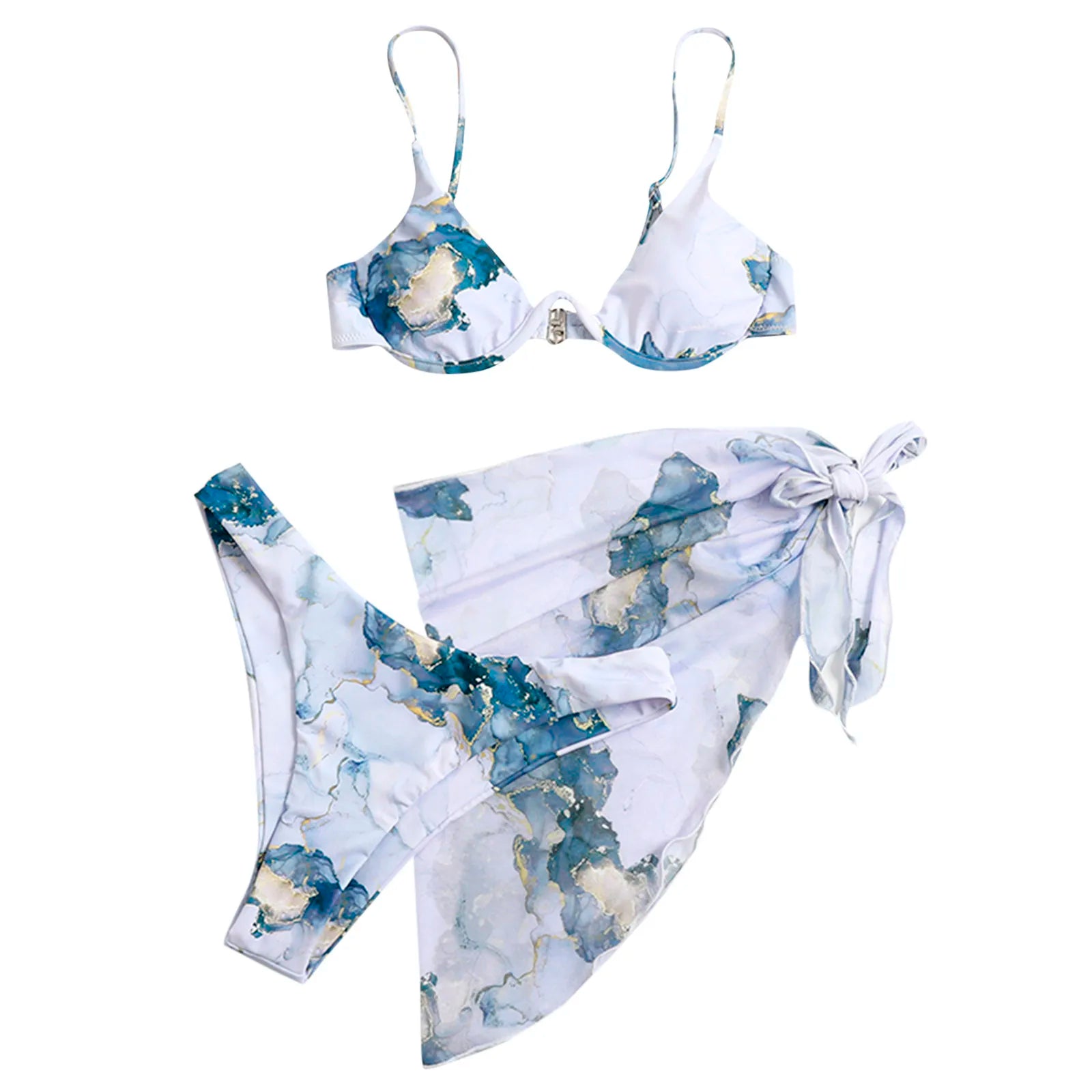 Sexy Women's Two Piece Bikini Swimsuit with Sarong Cover Up - Deep V Neck Sling Hawaiian Bathing Suit for Beach, Pool & Vacation