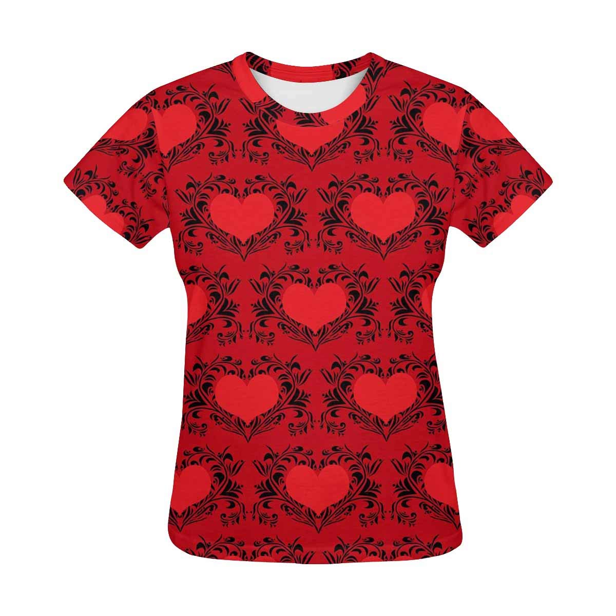 InterestPrint Women's Short Sleeve T-Shirt - Romantic Love Pattern Crew Neck Casual Top for Summer Outfits, Date Nights & Everyday Wear