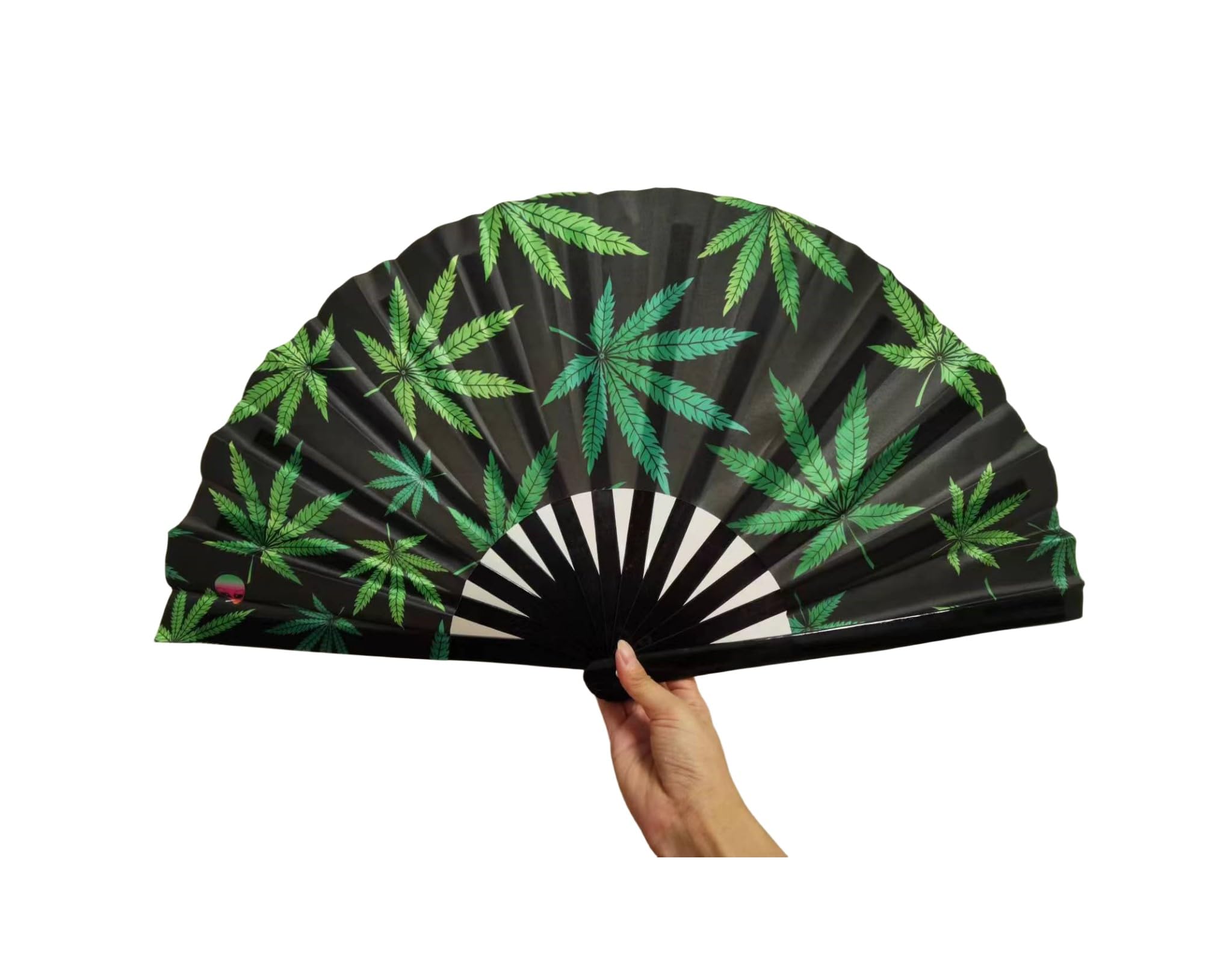 Holographic Rave Hand Fan - Large Folding Festival Fan for Women & Men - Drag Queen Burlesque Accessory - Perfect for EDM Concerts, Pride Parades & Themed Parties (Leaf Design)