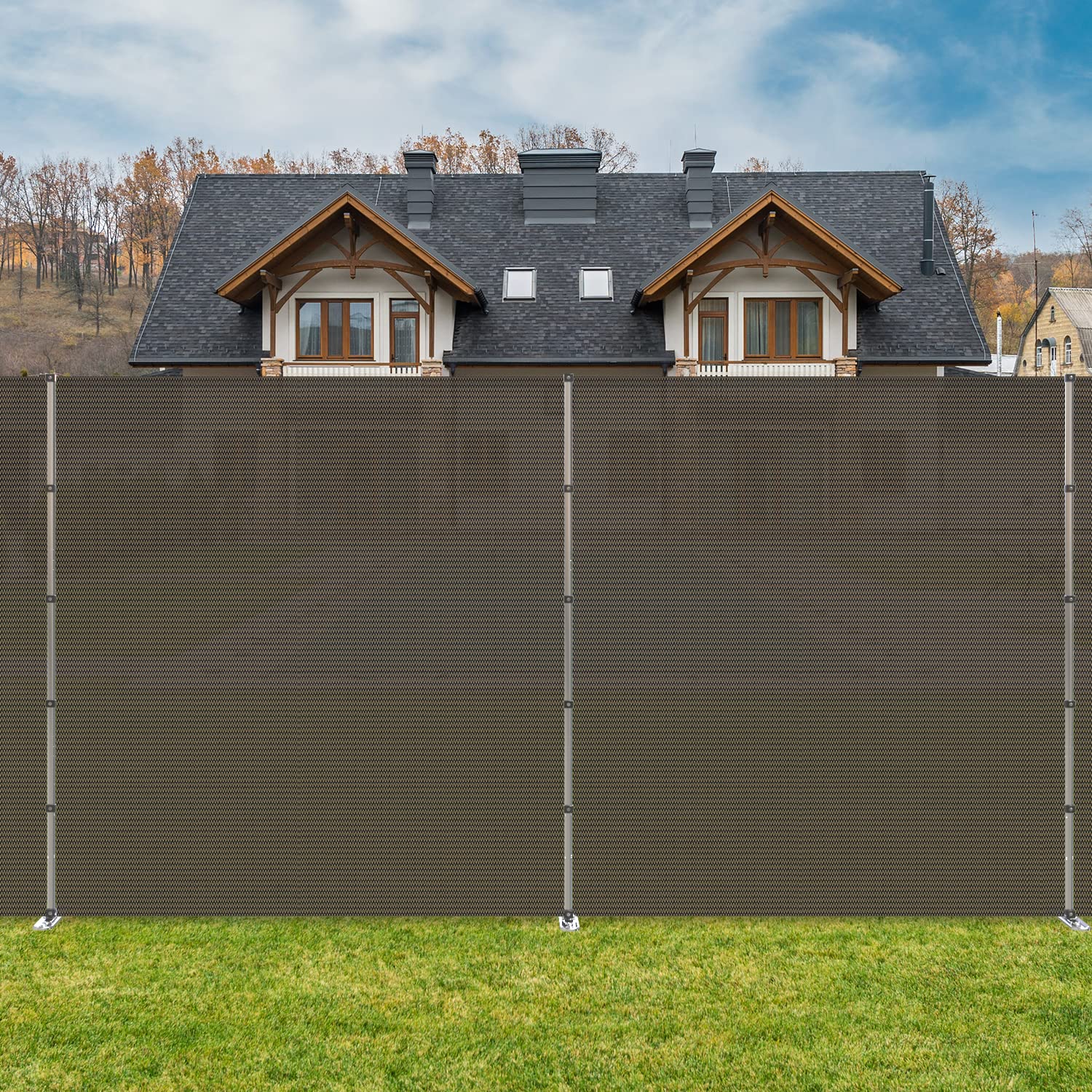Coarbor 6'x34' Removable Outdoor Privacy Fence Panel - Brown Pool, Dog, Chicken & Vegetable Garden Barrier with Spikes & Poles | Perfect for Backyard, Yard Border & Privacy Protection