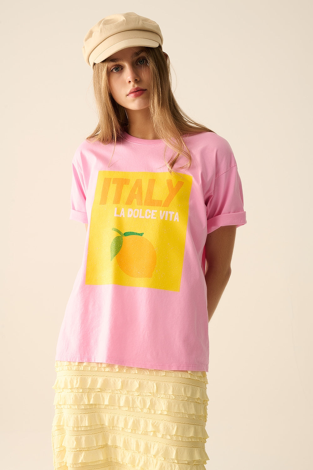 Italie La Dolce Vita Graphic Print Rose T-Shirt - Casual Vintage Italian Style Tee for Women's Everyday Wear