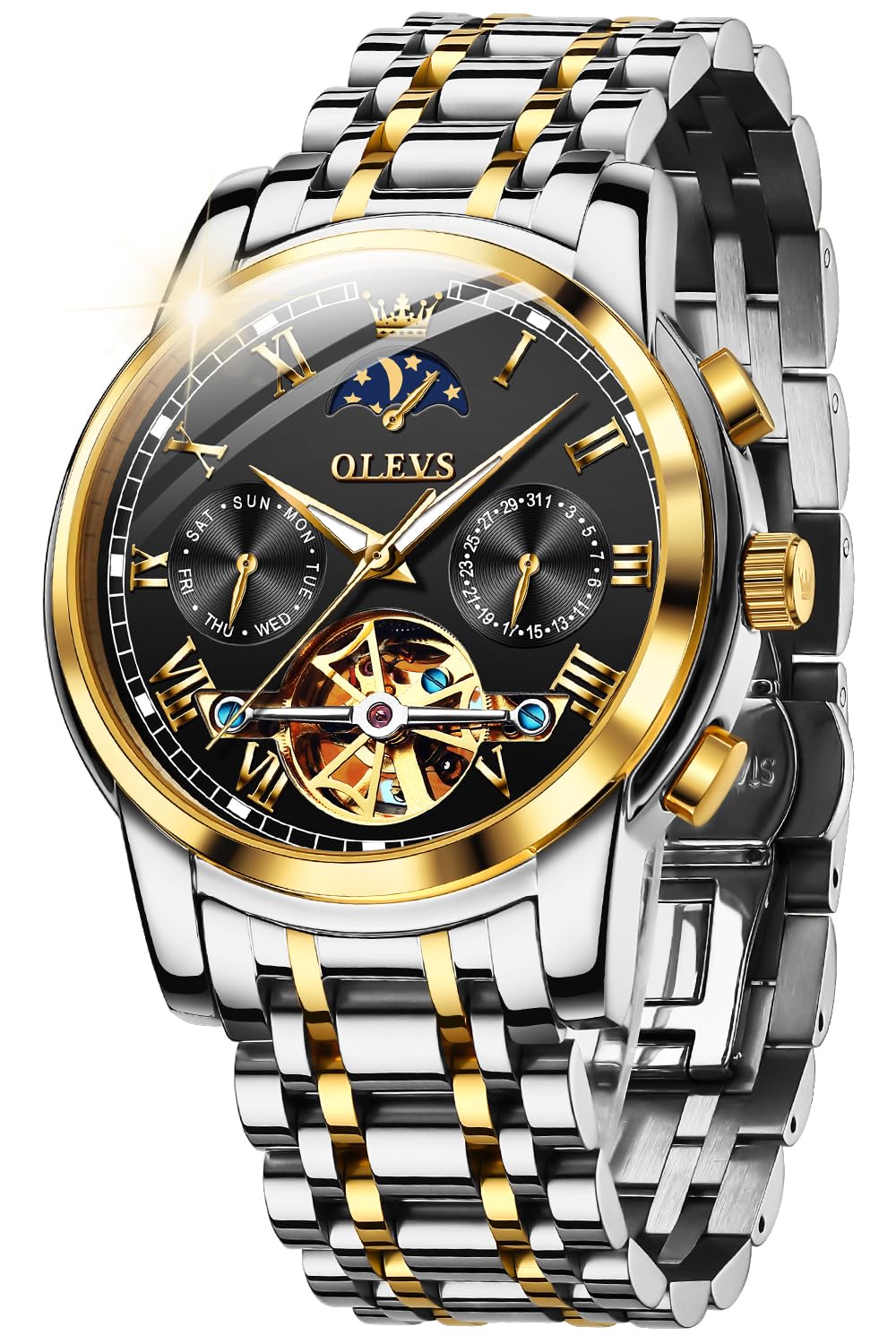 OLEVS Men's Automatic Skeleton Mechanical Watch - Self-Winding Luxury Dress Watch with Luminous Hands & Waterproof Design - Perfect for Business, Formal Events & Everyday Wear