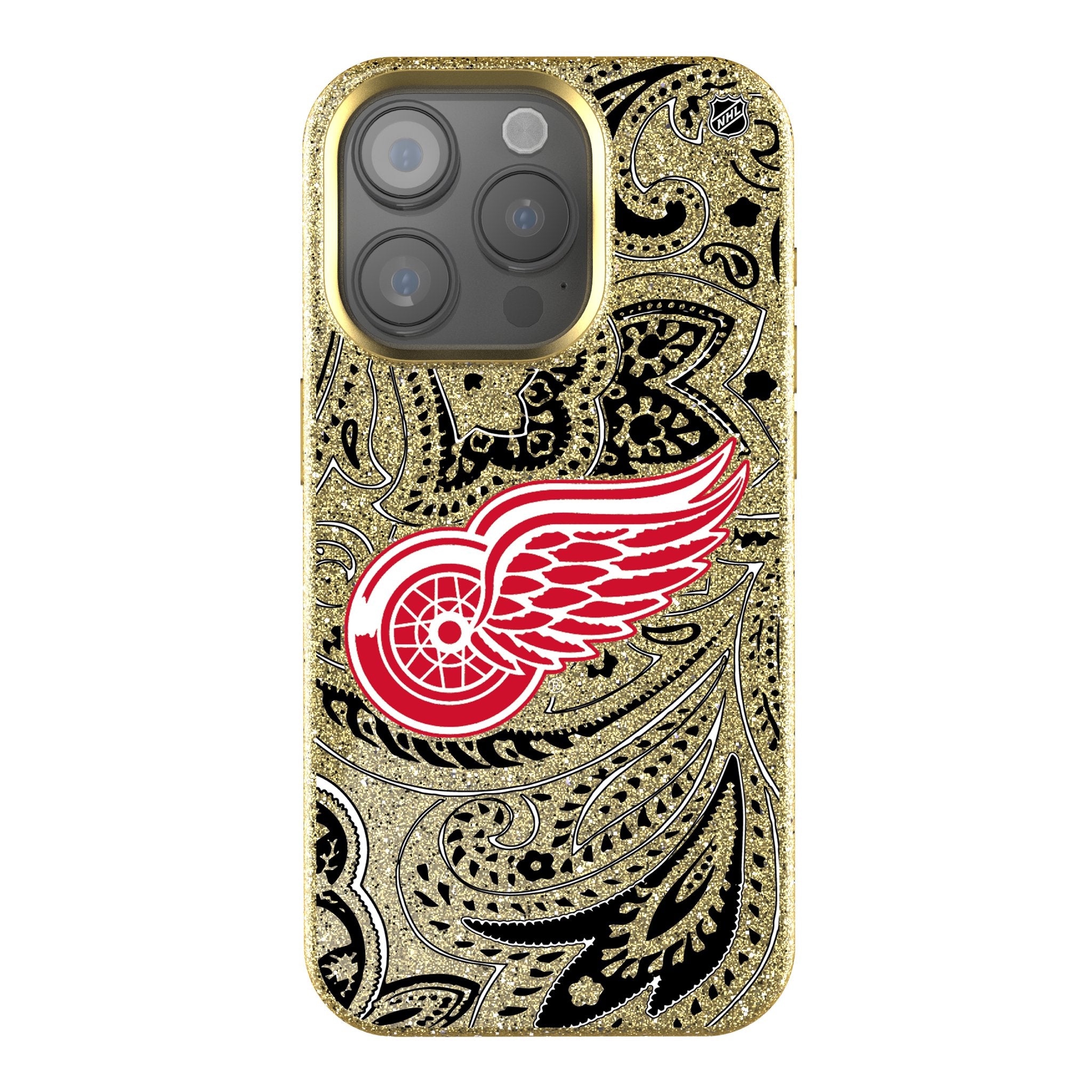 Detroit Red Wings Paisley Bling Rhinestone Phone Case for iPhone & Samsung - Stylish Hockey Team Design for Fans & Gifts