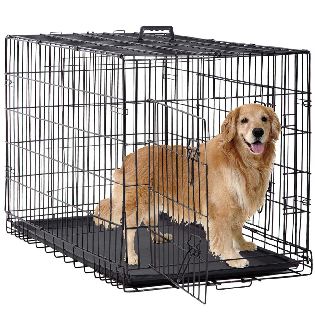 Vnewone Large & Medium Dog Crate - Heavy Duty Metal Wire Kennel with Single/Double Door | Foldable Pet Cage for Indoor & Outdoor Use | Includes Plastic Tray & Handle for Easy Cleaning & Transport | Perfect for Home, Travel, Training & Vet Visits