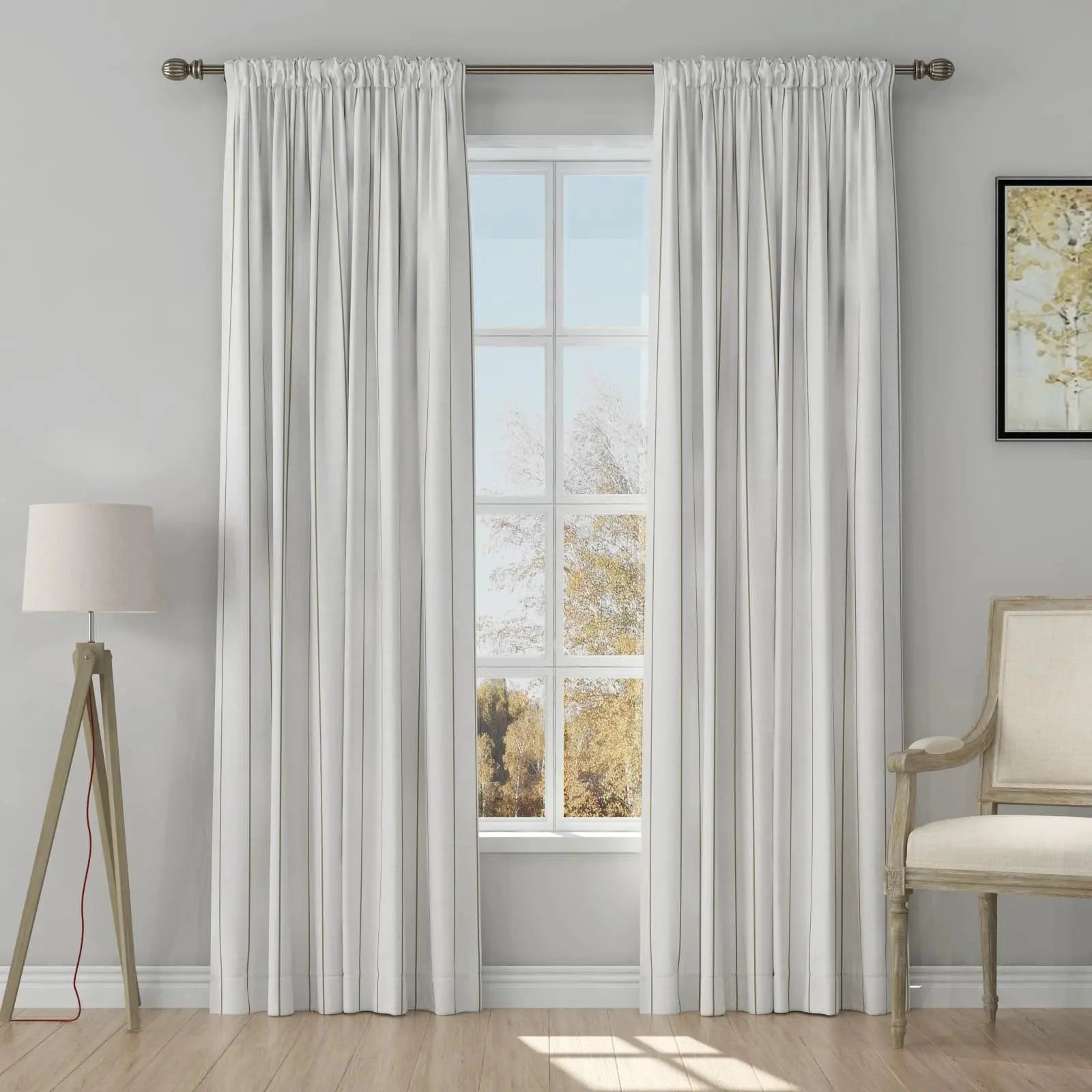 Stefana Silver Print Linen Curtains - Soft Top Blackout Drapes for Living Room & Bedroom Window Treatments