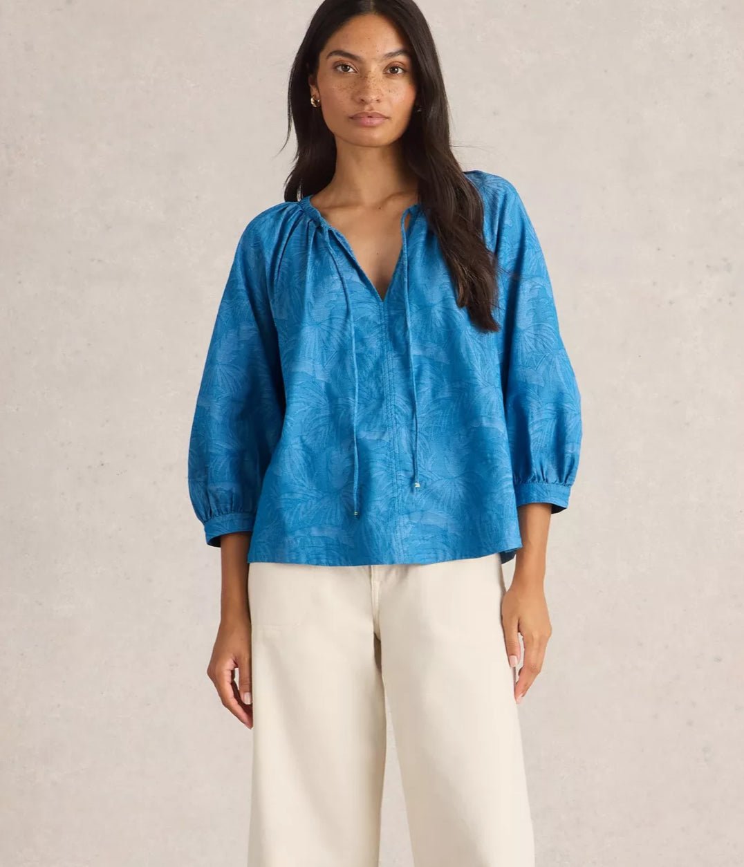 442785 Marley Jacquard Blue Top - Stylish Women's Blouse for Casual Wear & Office Outfits | Trendy Floral Print Summer Tops