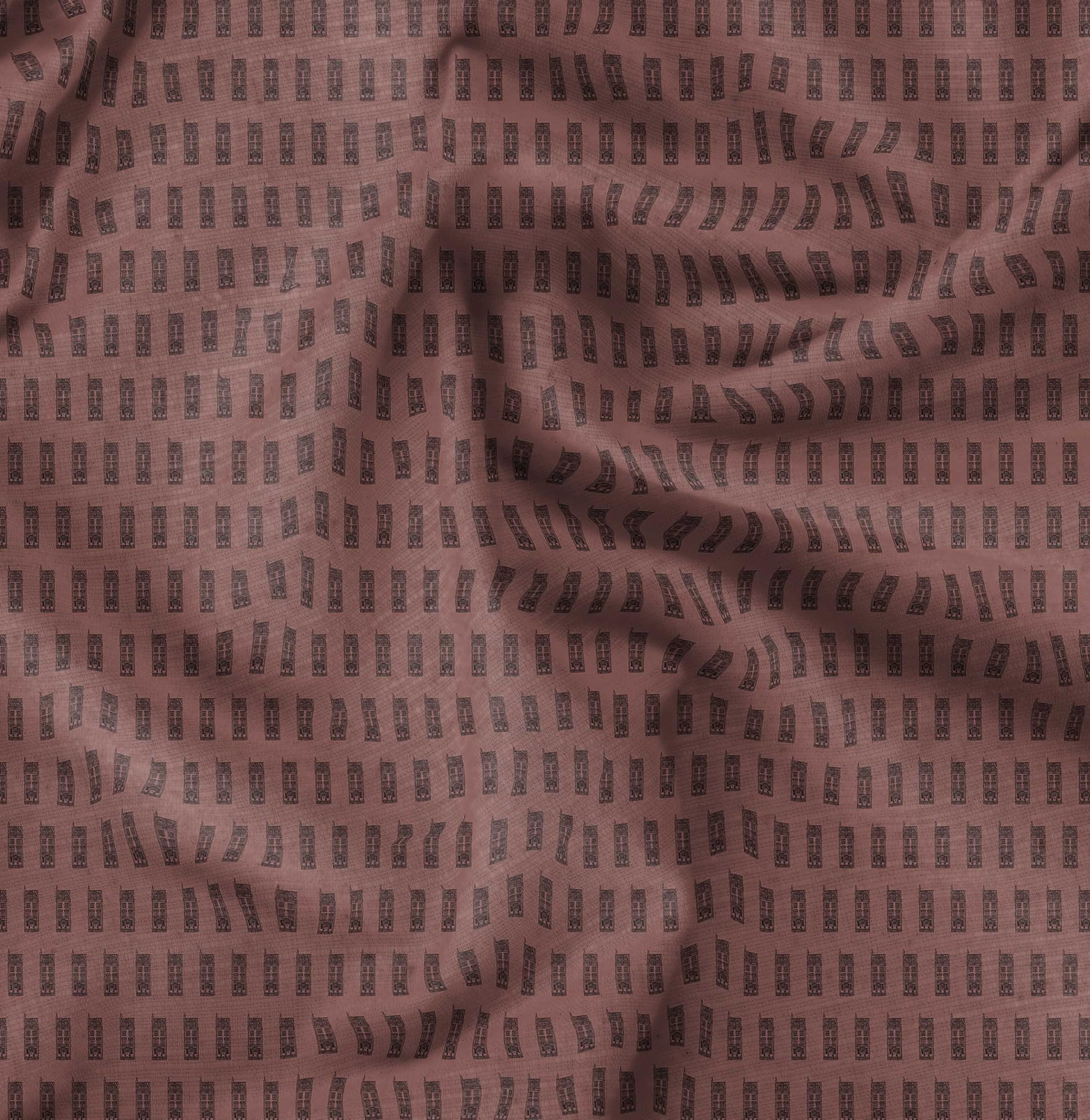 Soimoi Brown Polyester Crepe Fabric by The Yard - 42 Inch Wide Urban Tapestry Architectural Print Fabric for Dresses, Curtains & Home Decor - Architectural Marvels Woven into Urban Art Textile for Sewing Projects