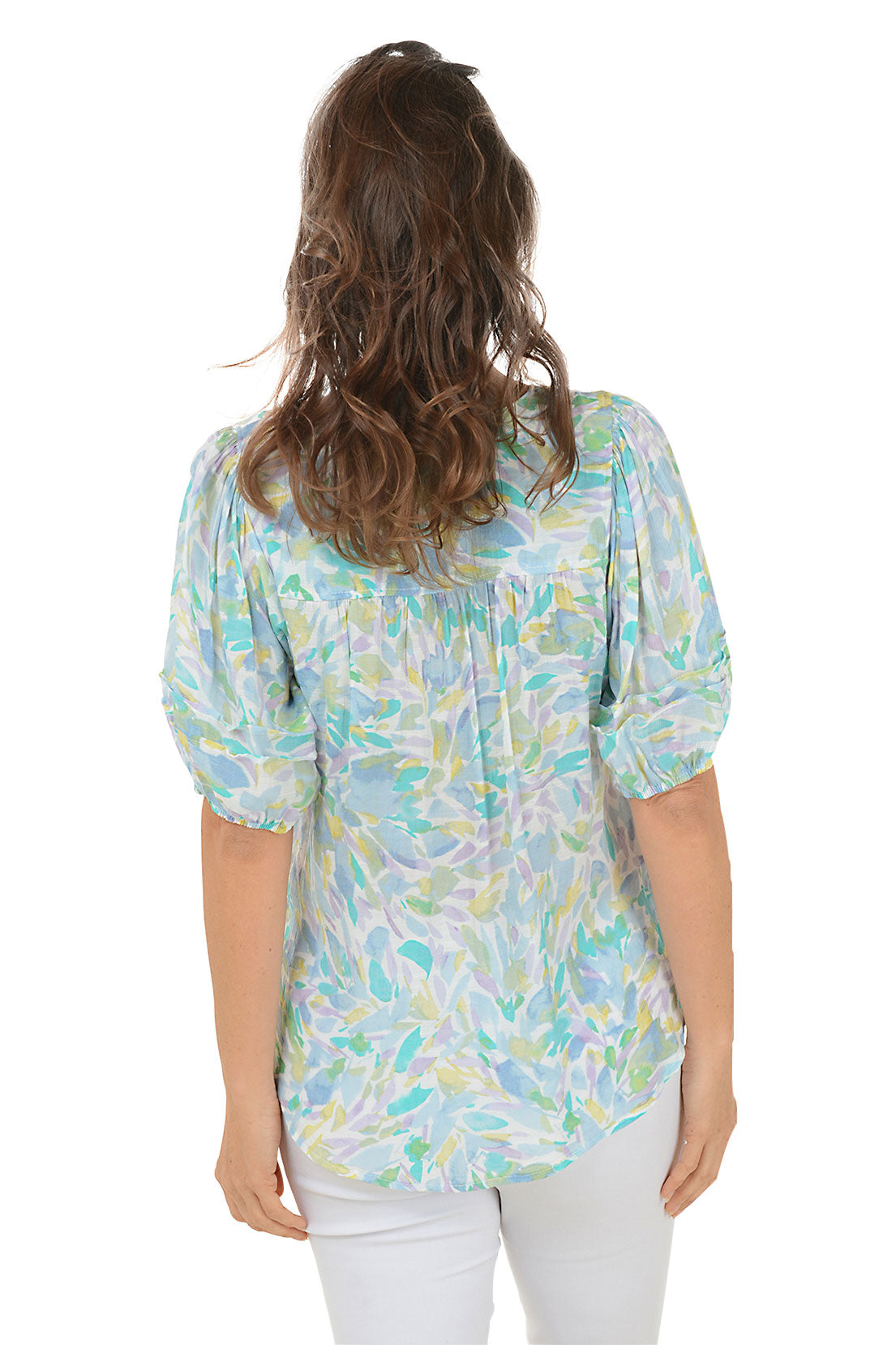 Elegant Petite Watercolor Floral Pleated Blouse for Women - Perfect for Office Wear, Dates & Special Occasions