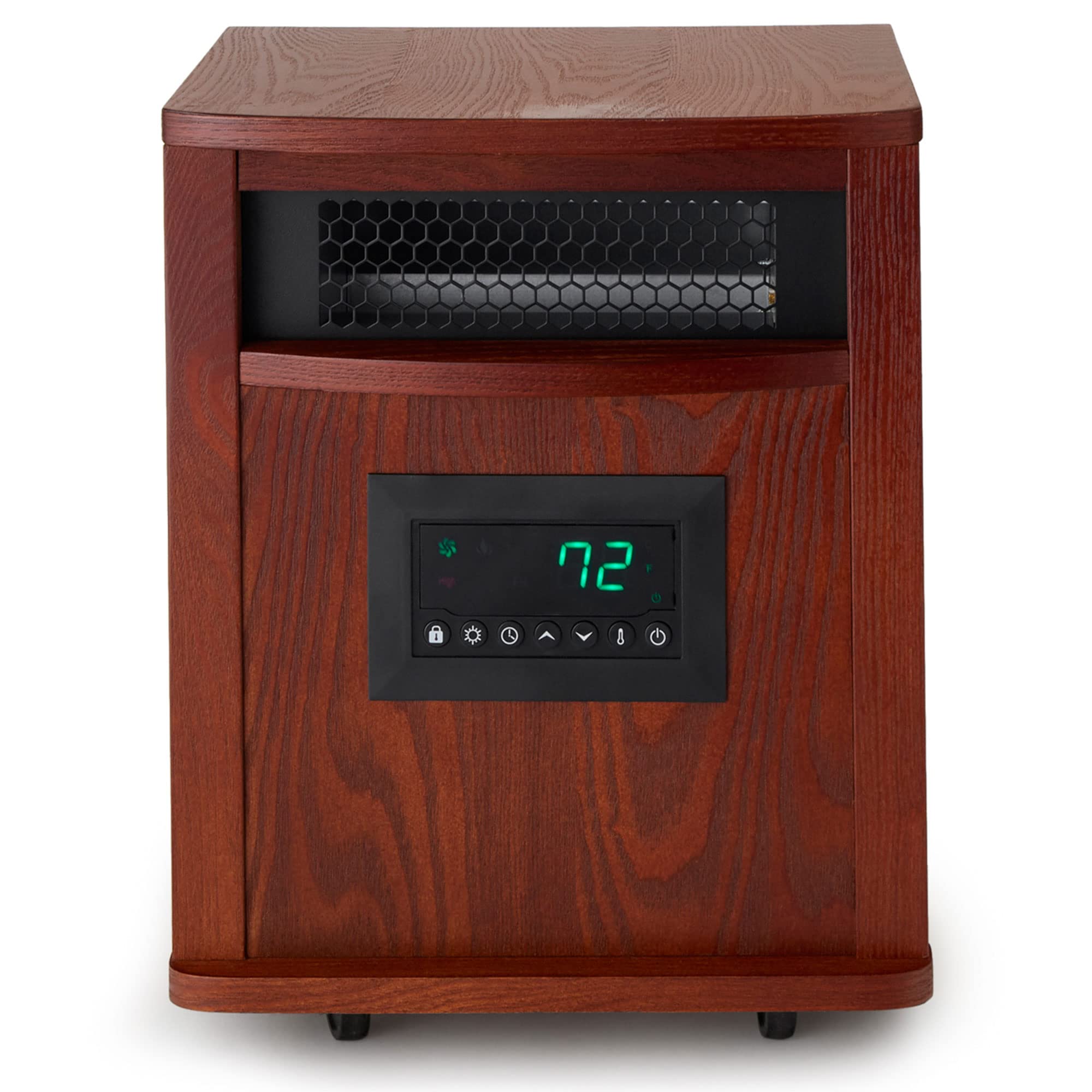 Lifesmart 1500W Portable Infrared Quartz Space Heater with 6 Heating Elements, Remote Control & Caster Wheels - Indoor Heating for Home, Office, Garage & Large Rooms (4-Pack, Brown) - Perfect for Winter, Energy Efficient & Safe Warmth Solution