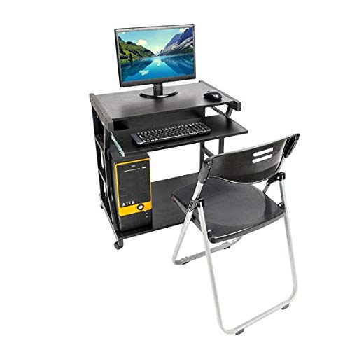 Ergonomic Home Office Computer Desk with 4-Wheel Casters, Drawers & Storage Shelf - Space-Saving Workstation for Small Spaces | Perfect for Remote Work, Online Classes & Gaming Setup