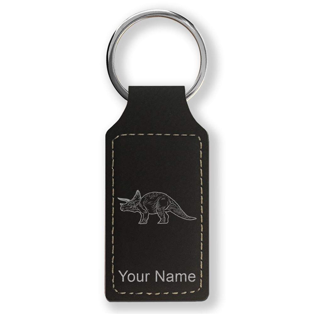 Custom Engraved Triceratops Dinosaur LaserGram Rectangle Keychain - Personalized Gift for Dino Lovers, Kids, Teachers | Perfect for Home, Office, Car Keys & Backpacks