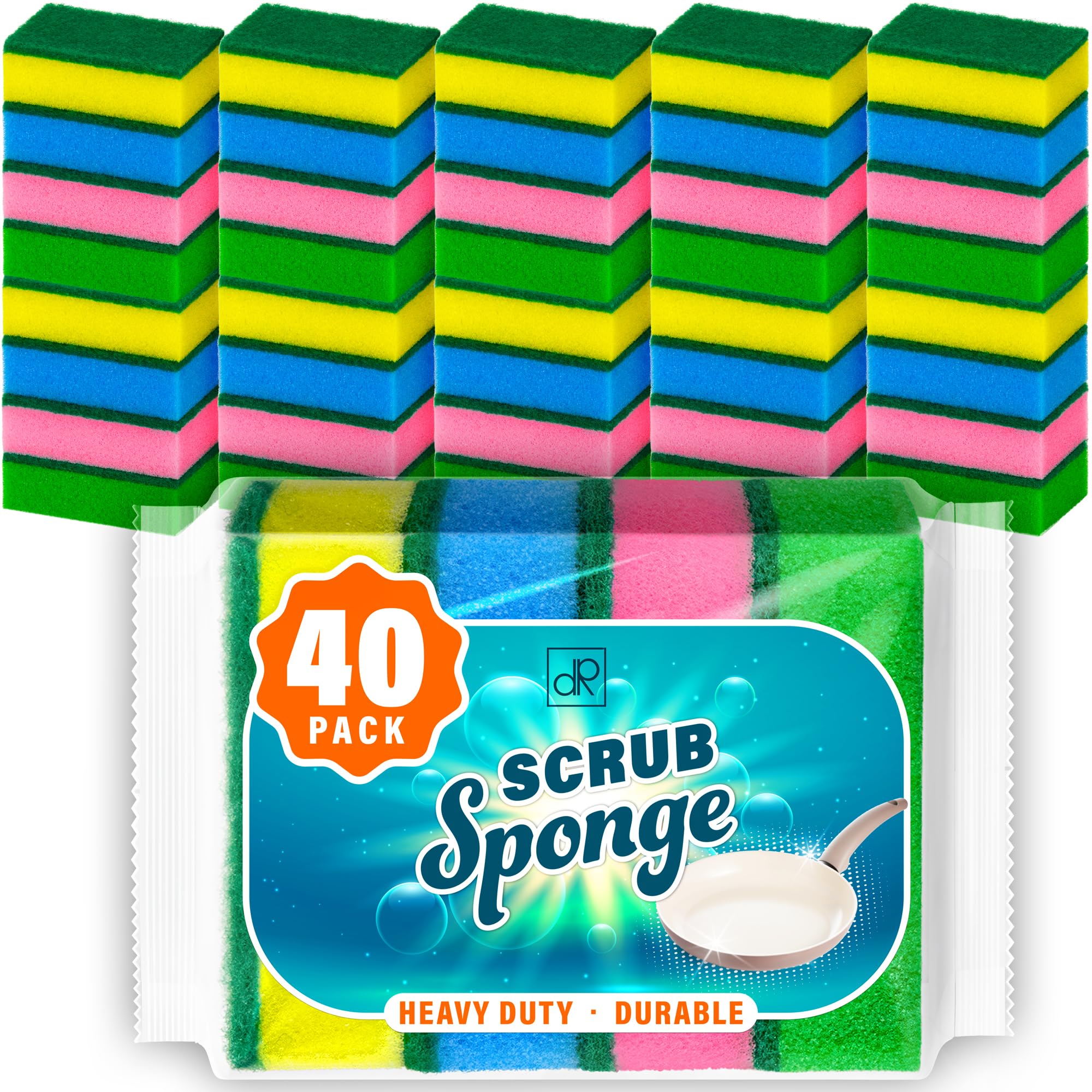 **Dual-Sided Heavy Duty Kitchen Sponges - 40 Pack Non-Scratch Cleaning Scrub Sponges for Dishes, Household, Bathroom & Car Wash - Multicolor | Perfect for Deep Cleaning & Stain Removal**