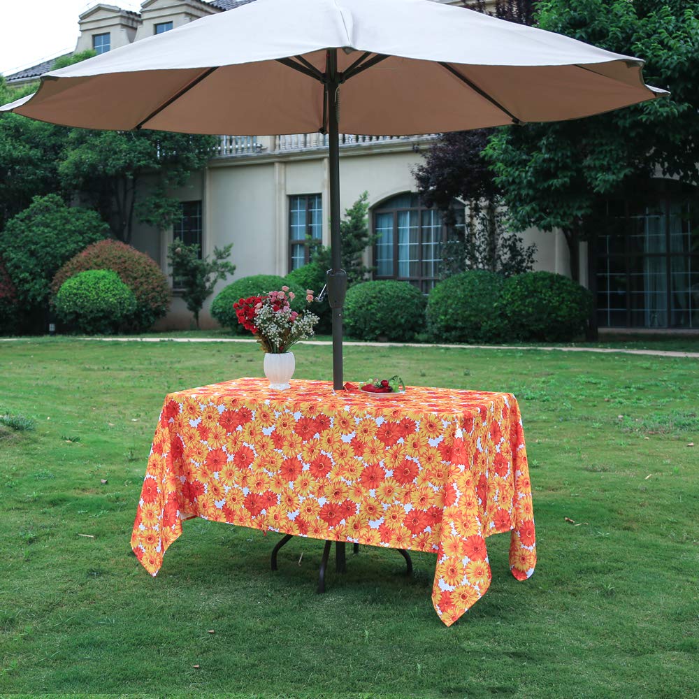 60 X120 Inch Waterproof Outdoor Rectangle Tablecloth with Umbrella Hole & Zipper - Sunflower Print Patio Table Cover for Spring Summer Garden Parties, Picnics, and Backyard Dining