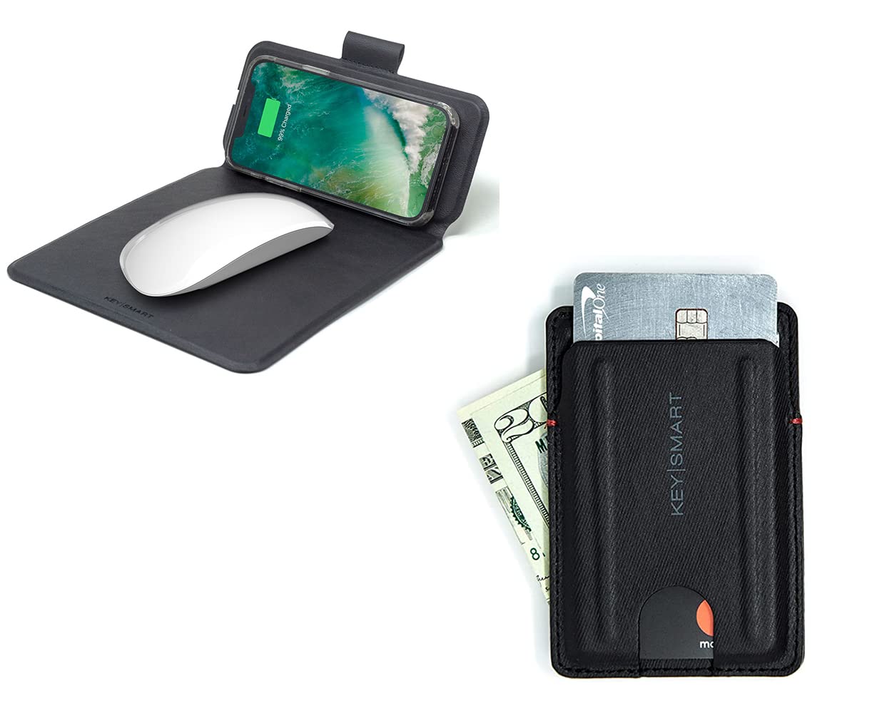 Wireless Charging Mouse Pad with KeySmart Slim Wallet - Compact Leather Minimalist Wallet for Men - Perfect for Office, Travel & Everyday Use