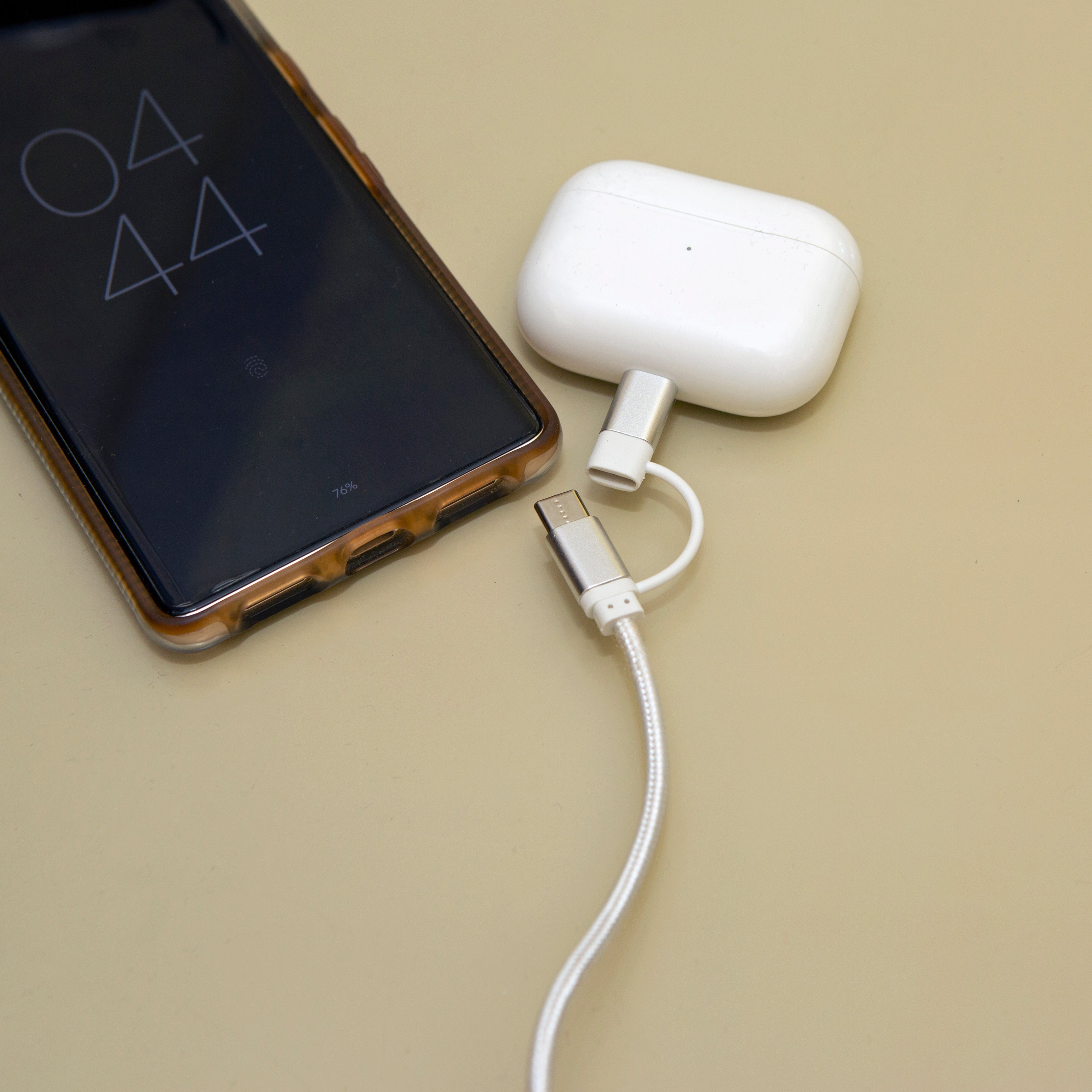 2-in-1 Silver Braided Charging Cable - Fast Charging & Data Sync for iPhone & Android - Perfect for Home, Office & Travel Accessories