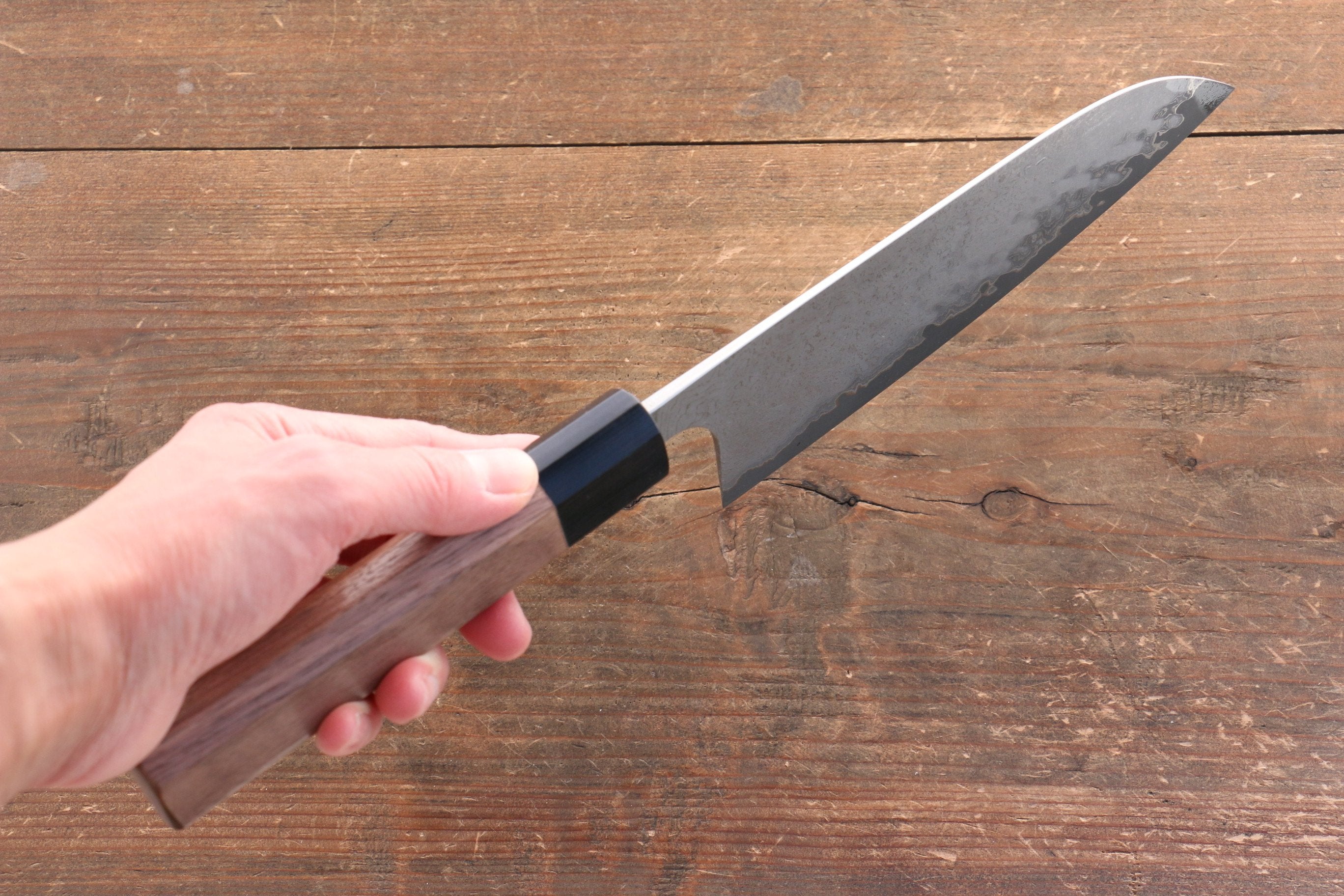 Nao Yamamoto VG10 Black Damascus Santoku Knife 165mm with Walnut Handle - Premium Japanese Kitchen Knife for Slicing, Dicing, and Chopping Vegetables, Fruits, and Meat