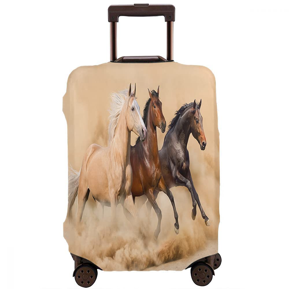 Wondertify 3-Horse Travel Suitcase Protector - Elastic Washable Luggage Cover with Concealed Zipper for 29-32 Inch Bags (Black/Silver/White/Brown) - Perfect for Desert Sandstorms & Airplane Travel Protection