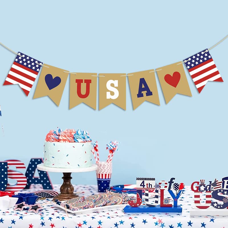 USA Patriotic Banner Garland - 4th of July Decorations, Memorial Day & Independence Day Party Supplies - Red White Blue Bunting for Home, Office & Outdoor Celebrations