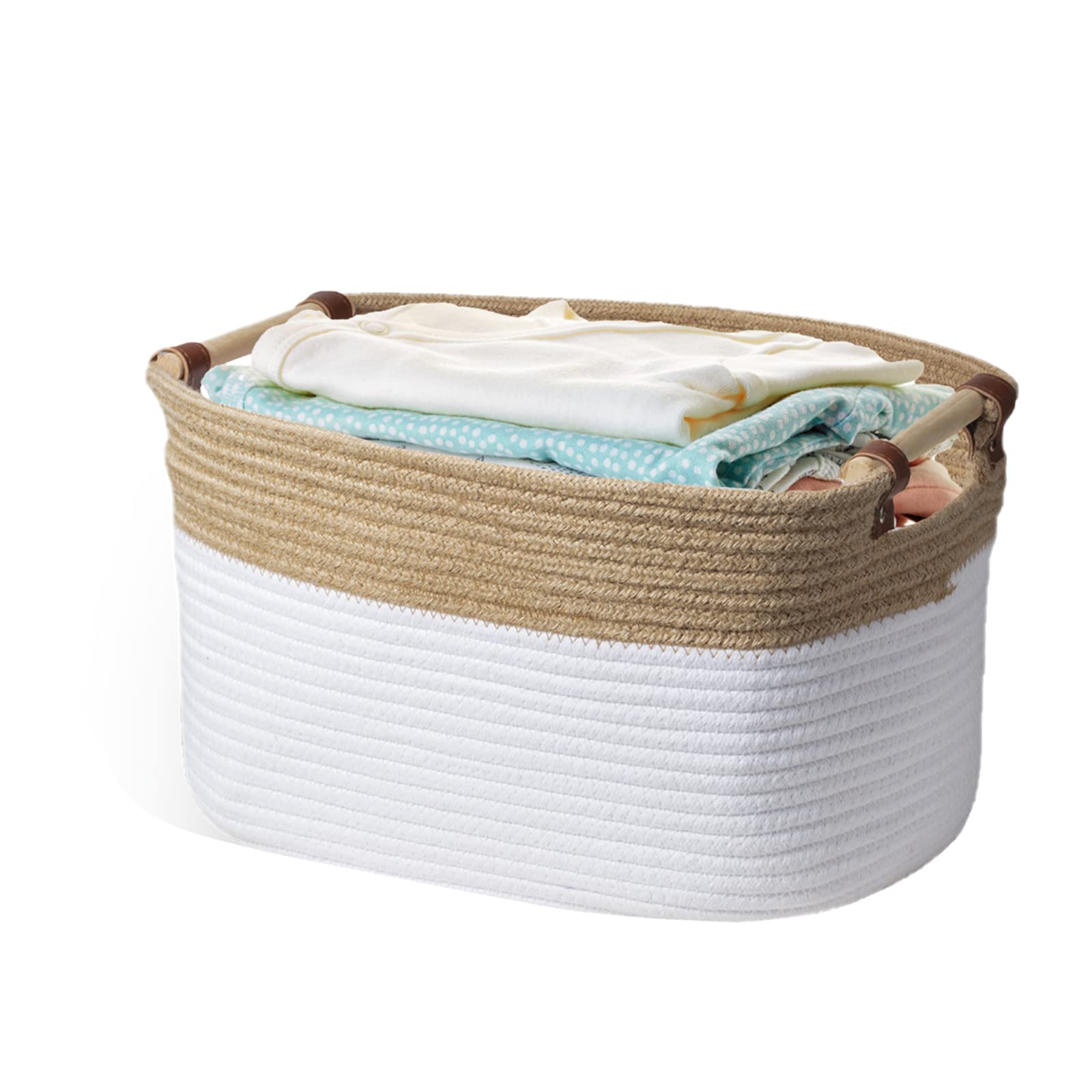 Foldable Cotton Woven Storage Basket - 15x10x9 Inch Beige Nursery Organizer for Baby Toys, Clothes & Blankets | Decorative Rectangular Baby Rope Basket for Nursery, Playroom & Home Organization | Perfect Baby Shower Gift & Nursery Decor