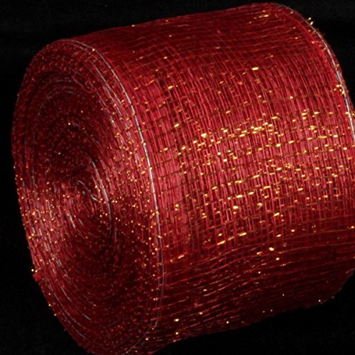 Premium Red and Gold Wired Sinamay Abacá Fiber Ribbon - 3 Inch x 64 Yards Roll for Floral Arrangements, Wedding Decor, and Gift Wrapping