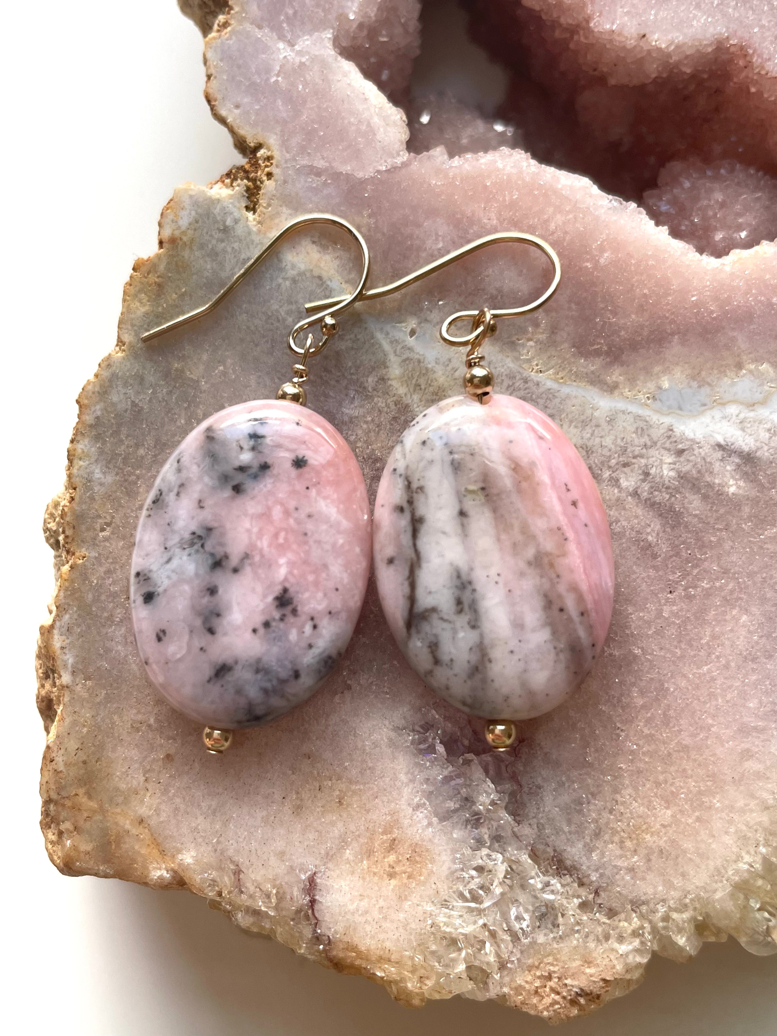 Large Pink Opal Earrings 14K Gold Filled - Elegant Dangle Earrings for Women, Perfect for Weddings, Parties & Everyday Wear