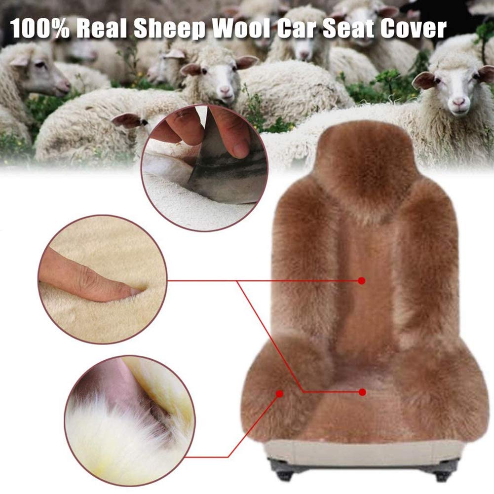 1Pack Genuine Australian Sheepskin Seat Cushion Cover - Winter Warm Luxury Long Wool Car Seat Protector - Universal Fit for Front Seats (Pure Black) - Perfect for Cold Weather Commuting & Long Road Trips