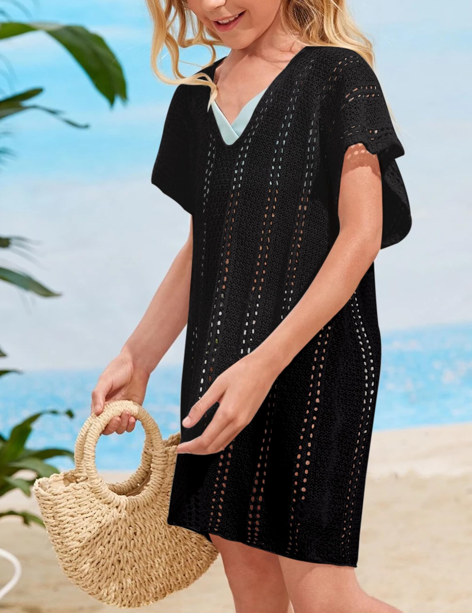 Crochet Swim Cover Up for Girls - Kids Beachwear & Swimsuits Tops - Perfect for Pool, Beach, and Summer Vacations