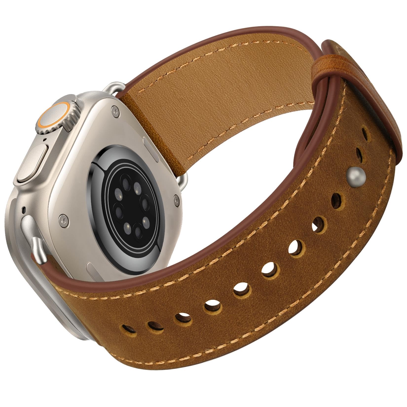 OUHENG Slim Genuine Leather Apple Watch Band Compatible with 38mm 40mm 42mm 44mm iWatch Series SE/6/5/4/3/2/1 - Women's Thin Replacement Strap for Workout, Office & Everyday Wear