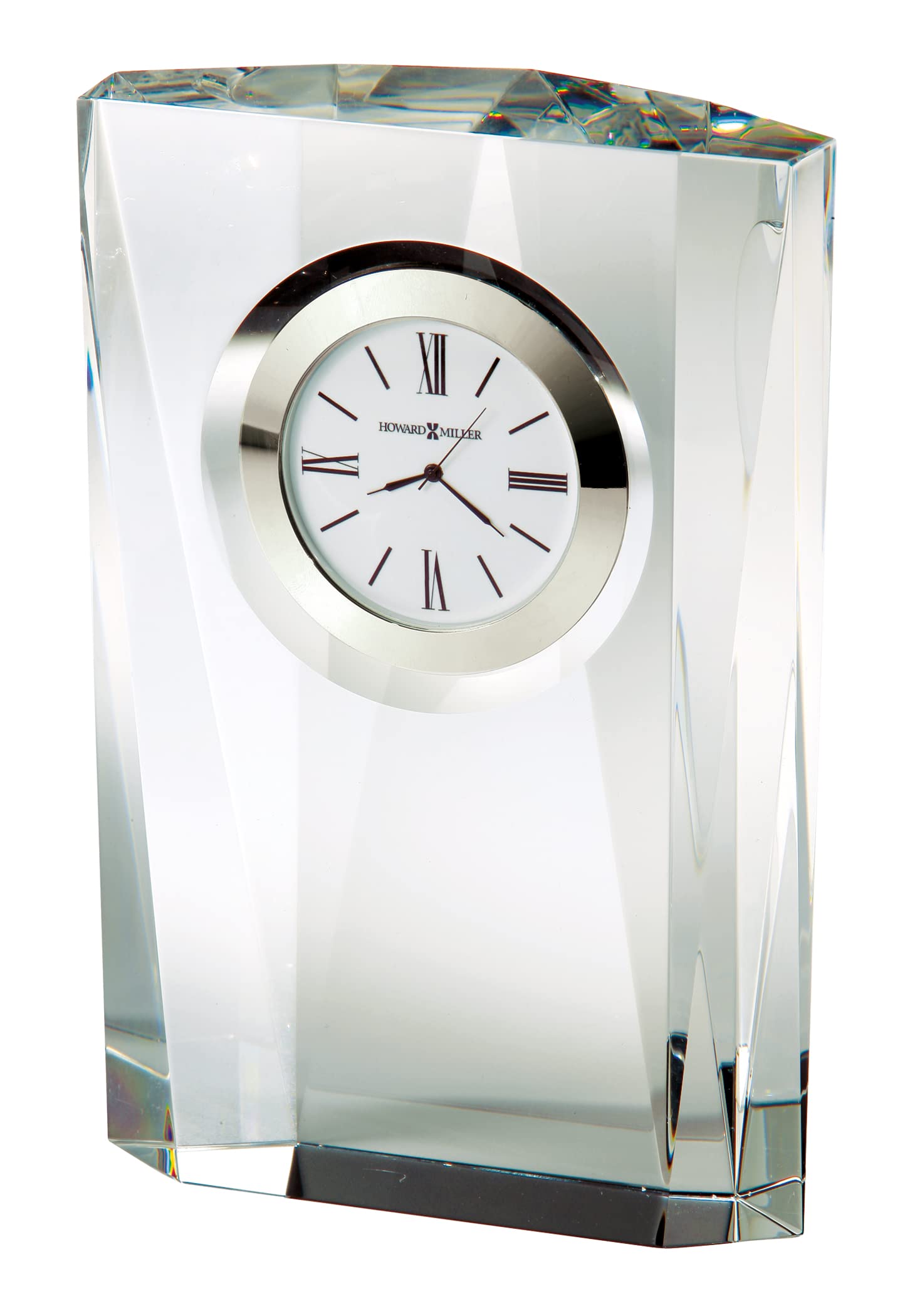 Howard Miller Quest Table Clock 645-720 – Optical Crystal with Black Roman Numerals, Multi-Faceted Sides, Quartz Movement – Modern Home & Office Decor for Living Room, Bedroom, or Desk