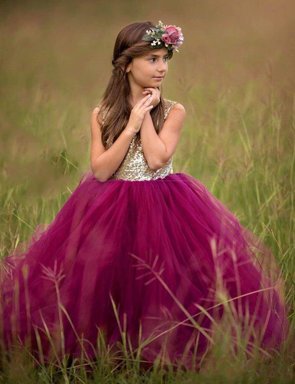 Sparkly Sequin Flower Girl Dress for Weddings – Elegant Long Pageant Gown for Junior Bridesmaids & Special Occasions | Perfect for Weddings, Baptisms, and Formal Events